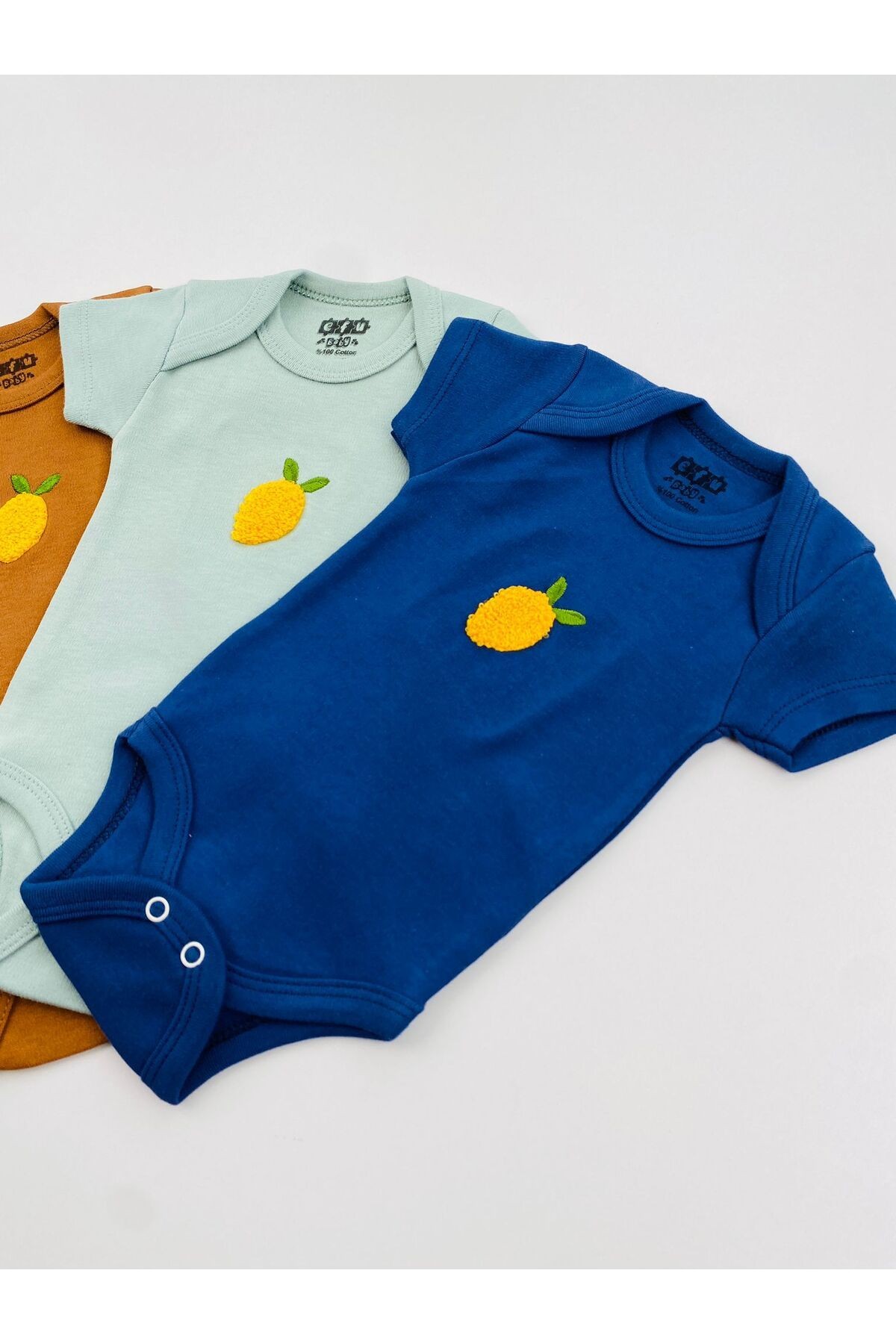 3'lü Süzene Nakışlı Çıt Çıtlı Unisex Bebek Body