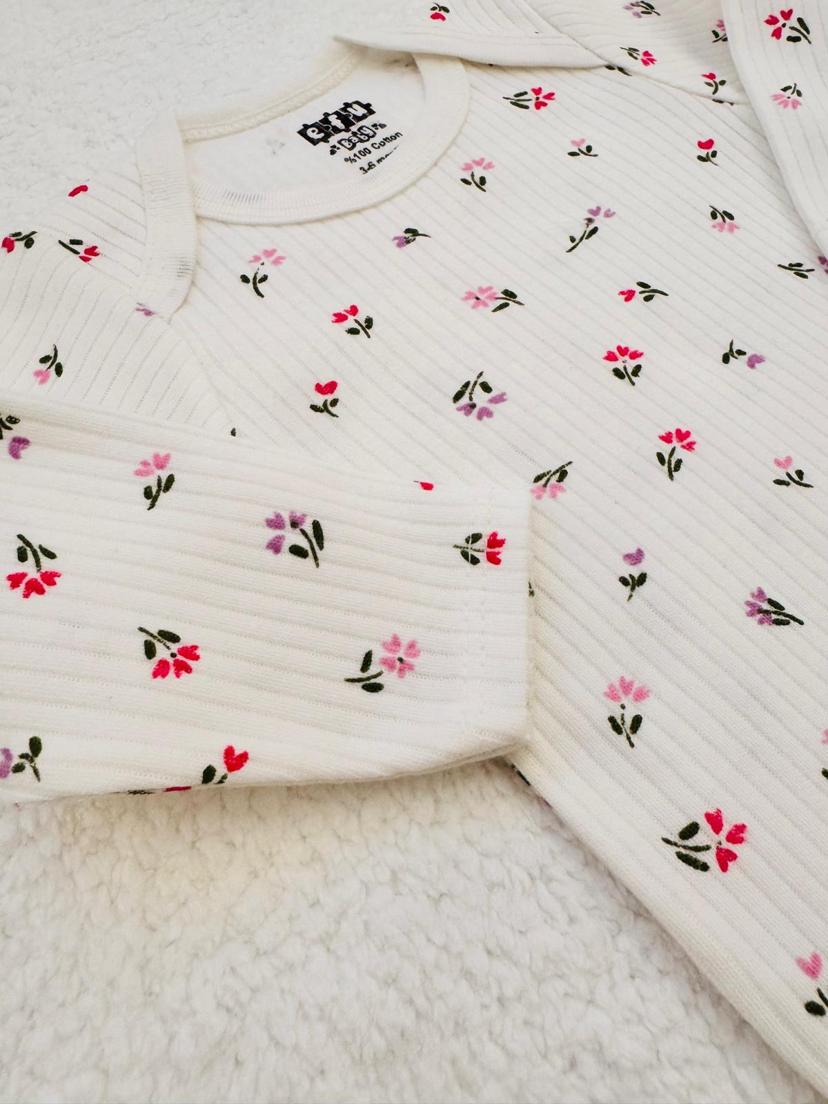 2li Çiçek Desenli %100 Pamuklu Unisex Bebek Takım