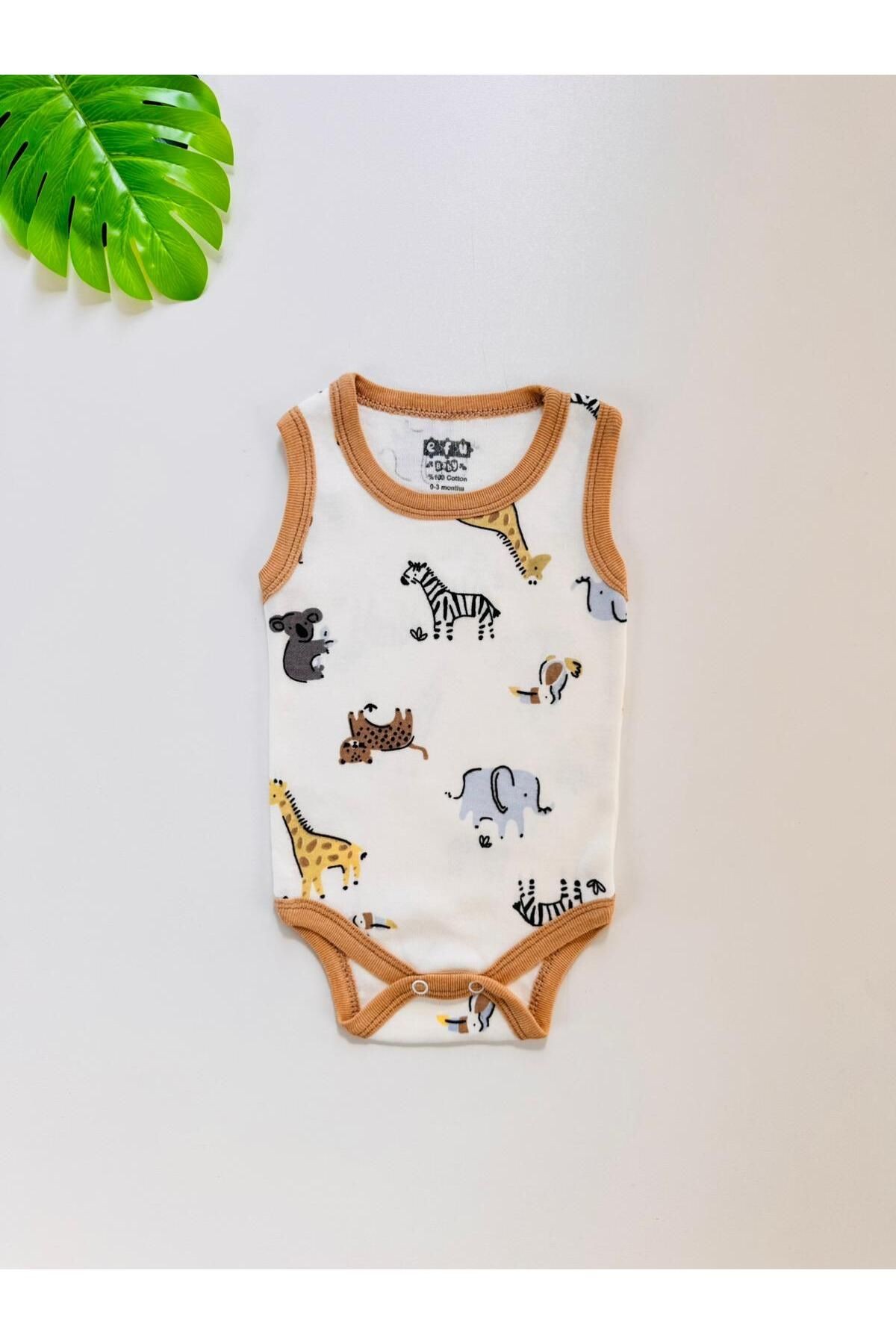 3'lü %100 Pamuklu Desenli Kısa Kol Unisex Bebek Body