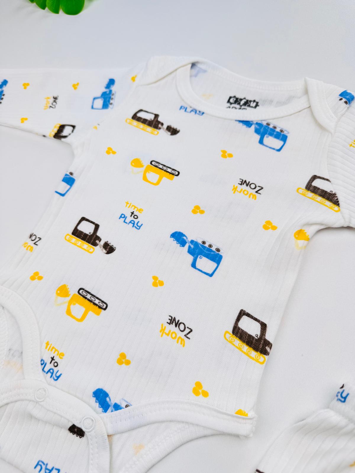  2li Kepçe Desenli %100 Pamuklu Erkek Bebek Body Pantolon Takım