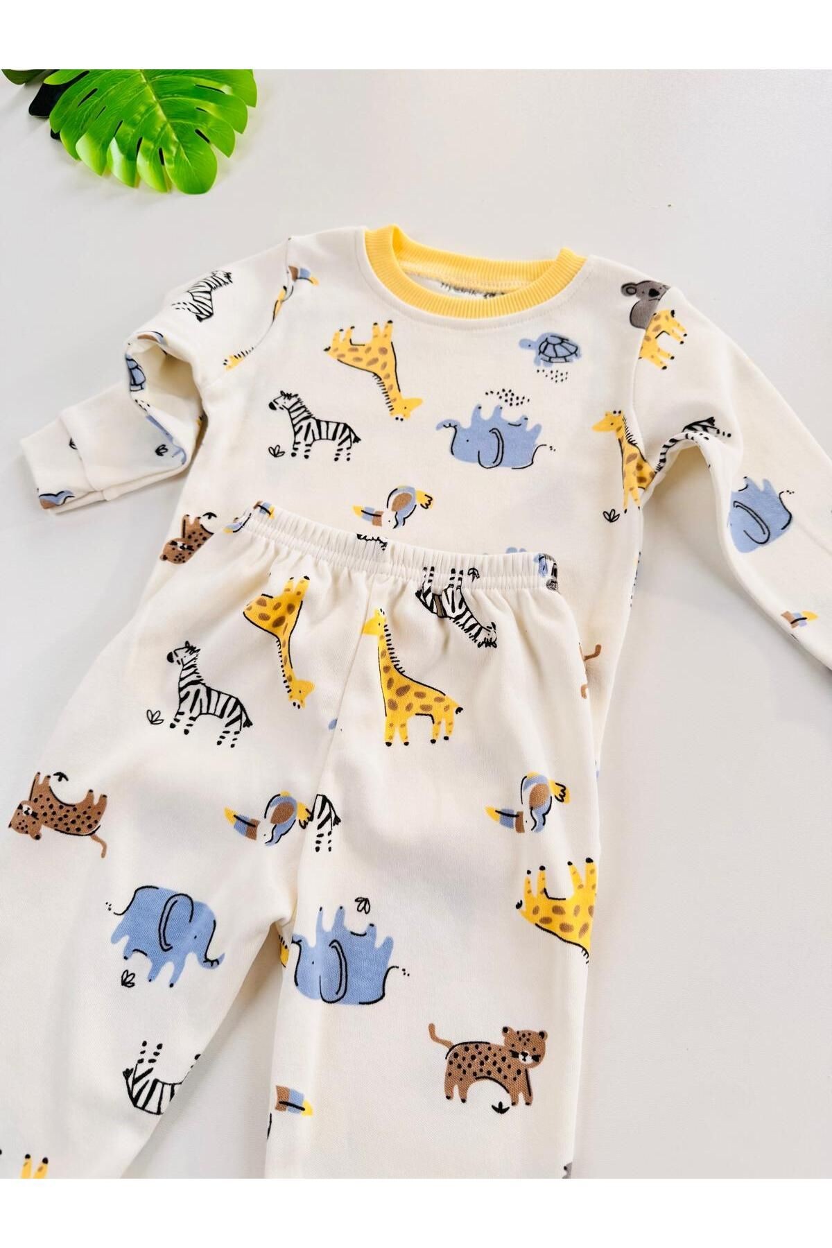 %100 Pamuklu Desenli Unisex Bebek Çocuk Pijama Takım