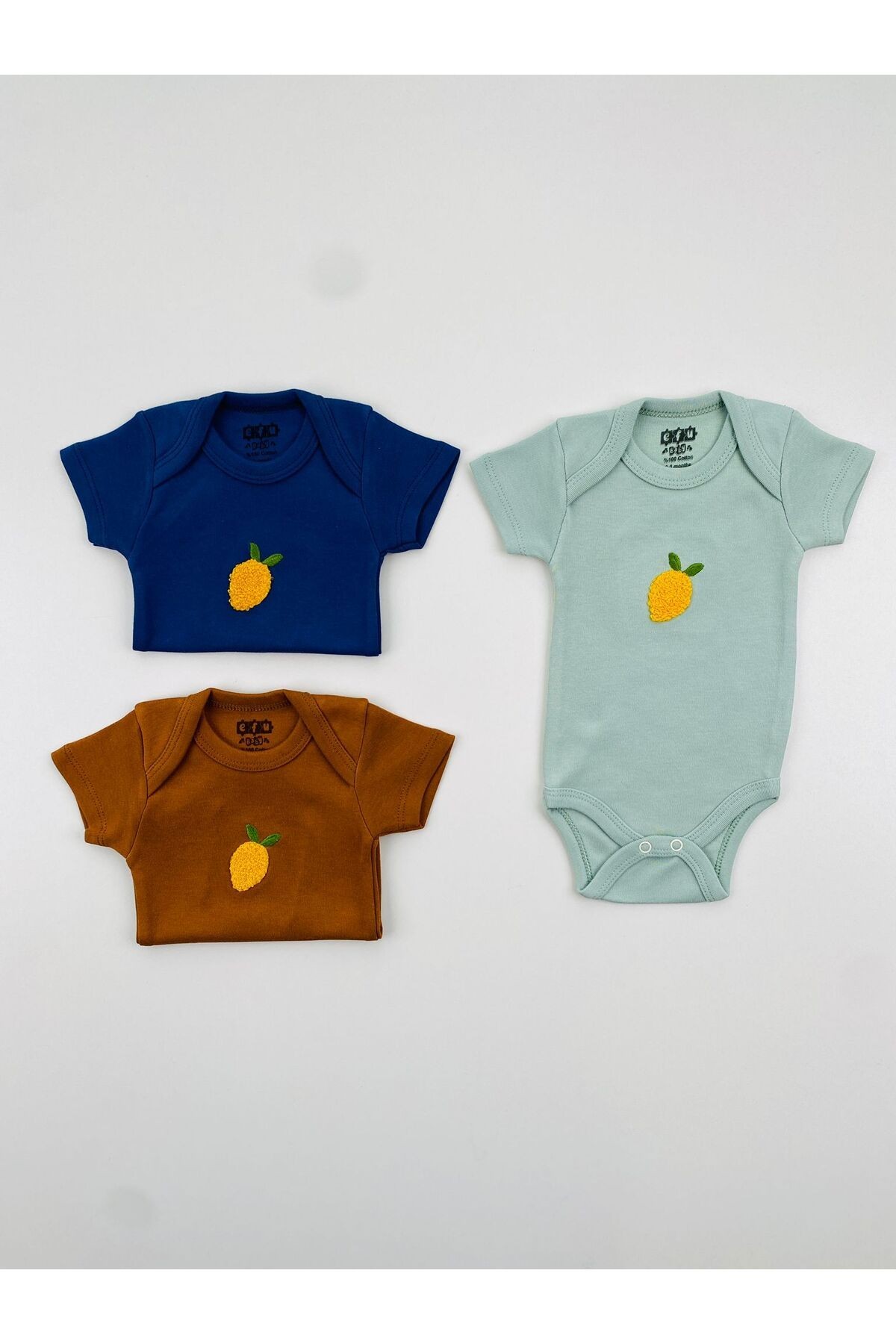 3'lü Süzene Nakışlı Çıt Çıtlı Unisex Bebek Body