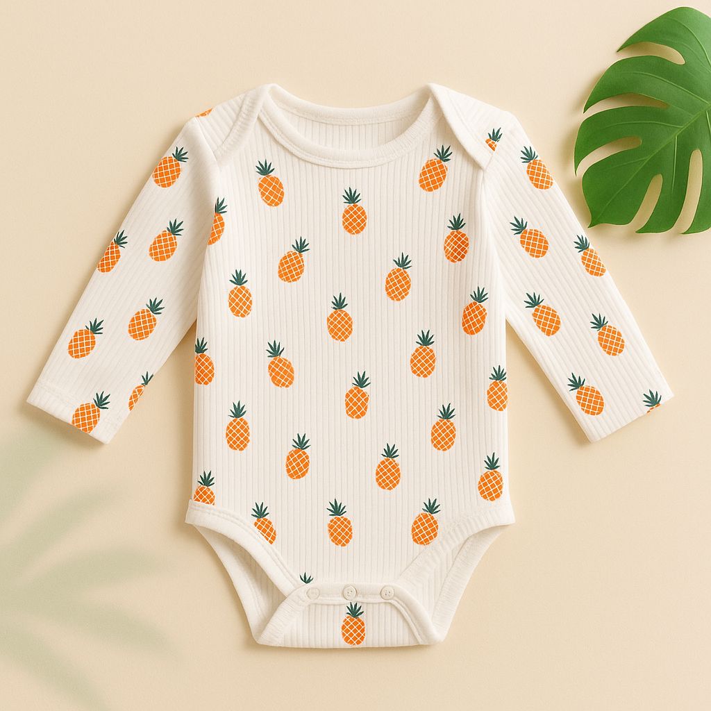 2li Ananas Desenli %100 Pamuklu Unisex Bebek Body Pantolon Takım