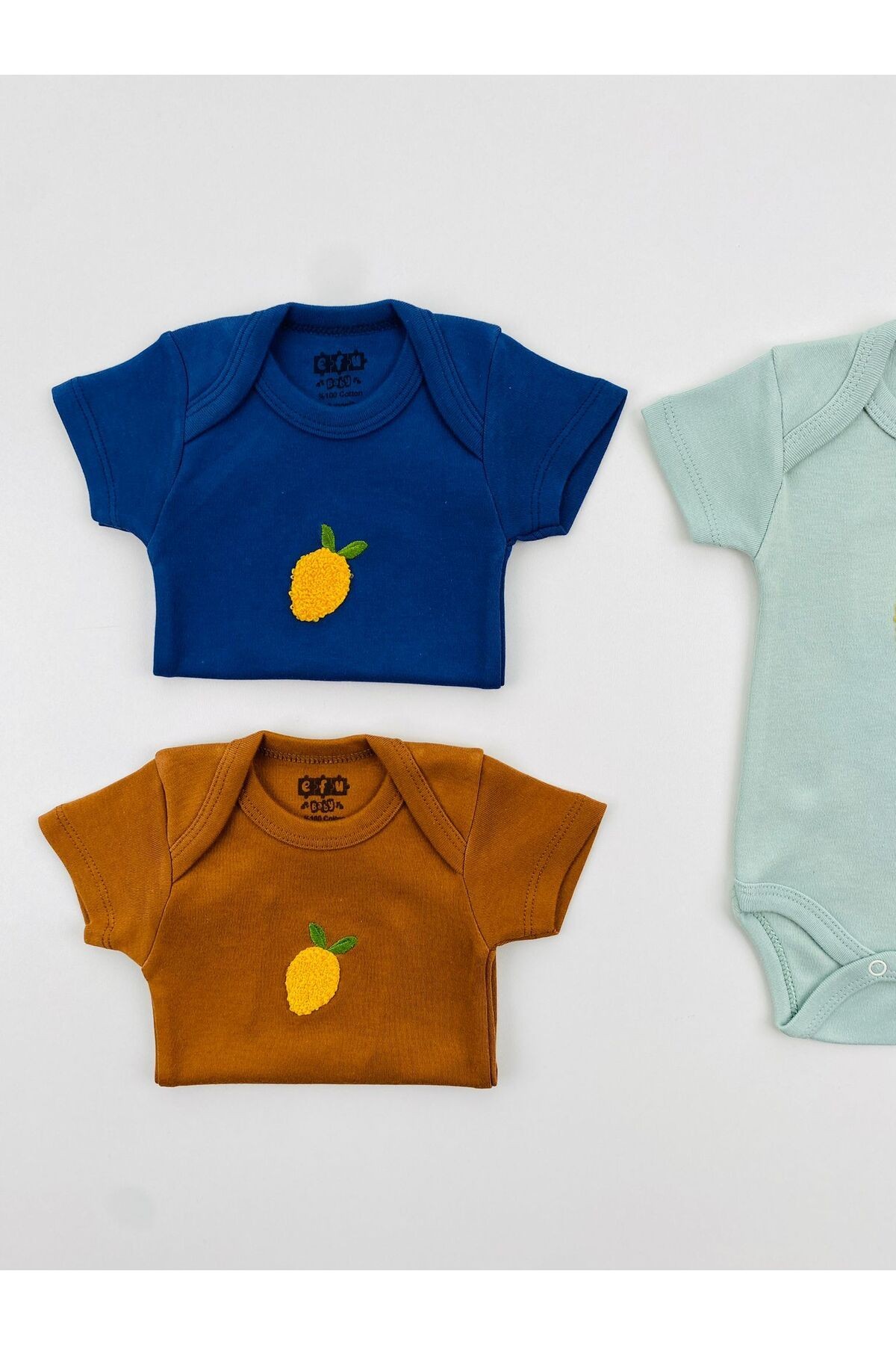 3'lü Süzene Nakışlı Çıt Çıtlı Unisex Bebek Body