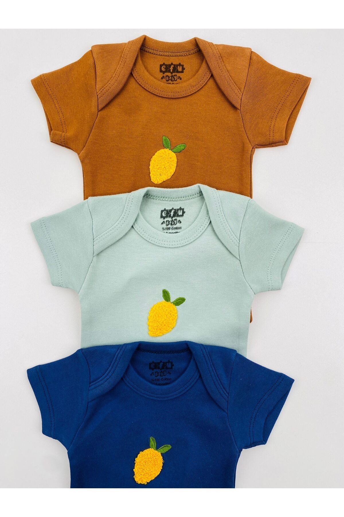 3'lü Süzene Nakışlı Çıt Çıtlı Unisex Bebek Body