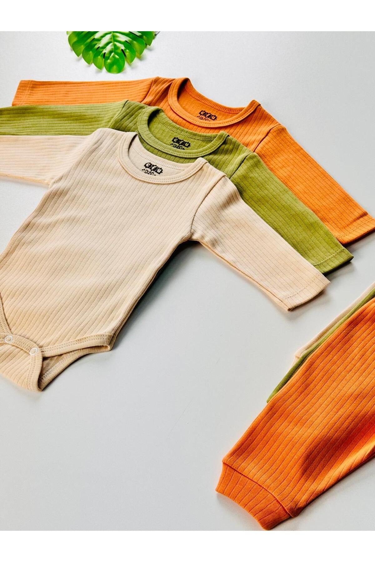 3'lü Unisex Pamuklu Raporlu Bebek Basic Body Pantolon Takım