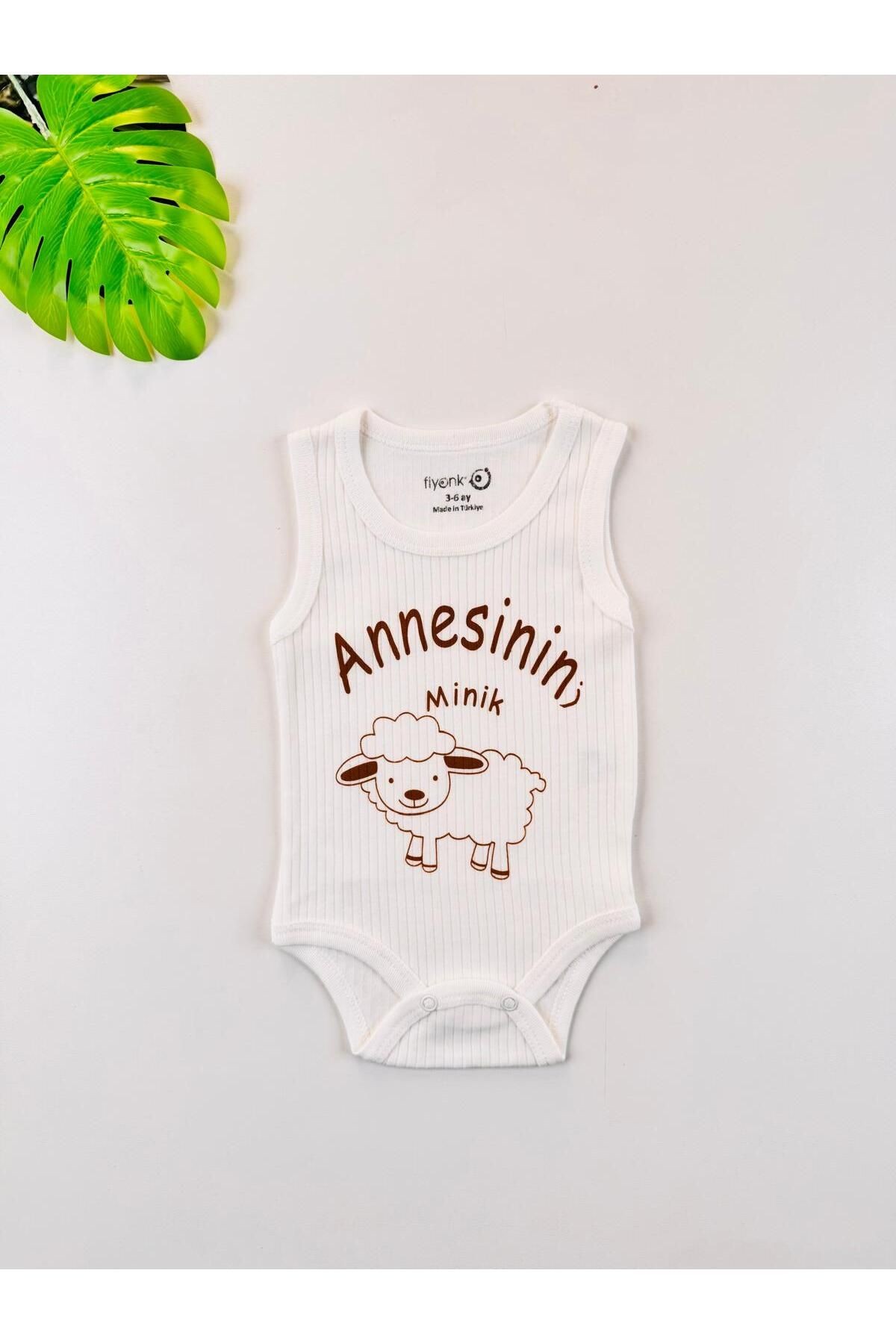 5'li %100 Organik Pamuklu Fitilli Penye Annesinin Minik Kuzusu Bebek Body Zıbın