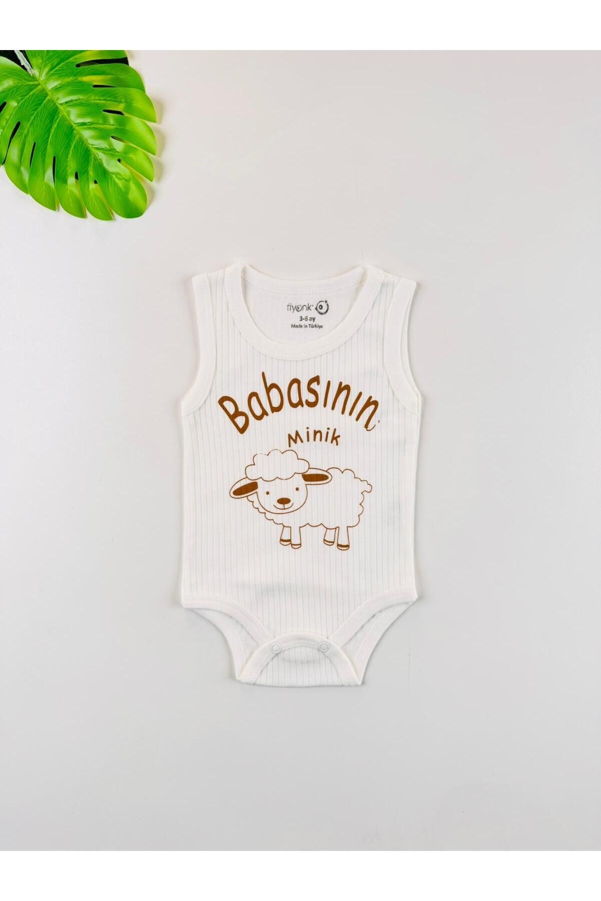 %100 Organik Pamuklu Fitilli Penye Babasının Minik Kuzusu Bebek Body Zıbın