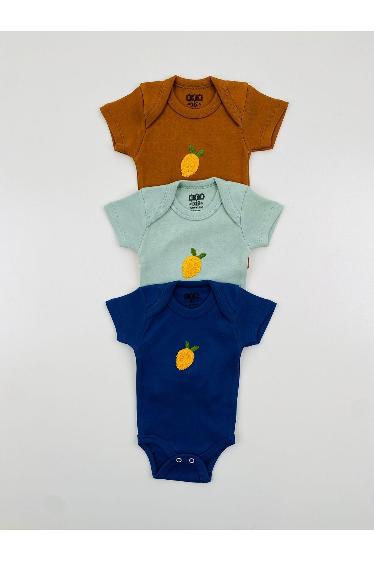 3'lü Süzene Nakışlı Çıt Çıtlı Unisex Bebek Body