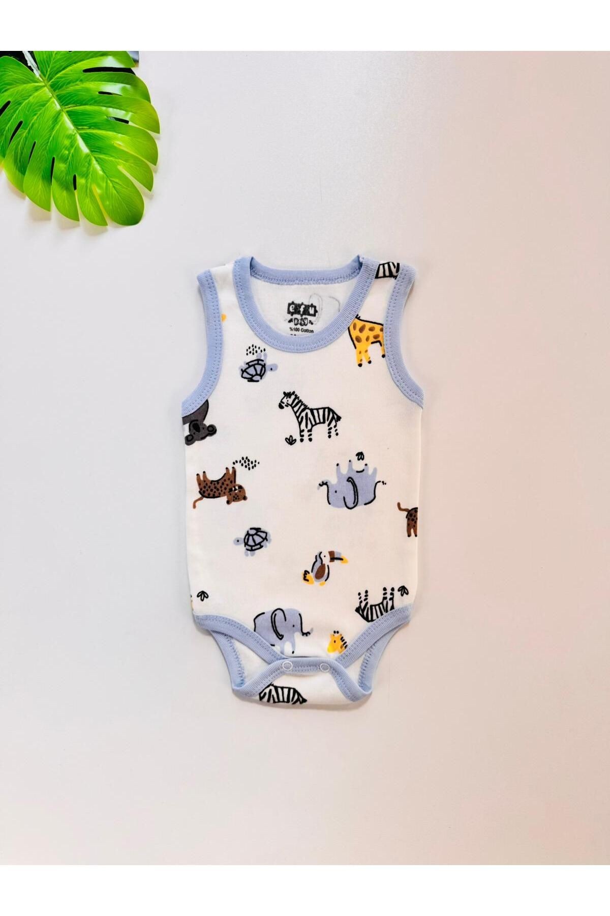 3'lü %100 Pamuklu Desenli Kısa Kol Unisex Bebek Body