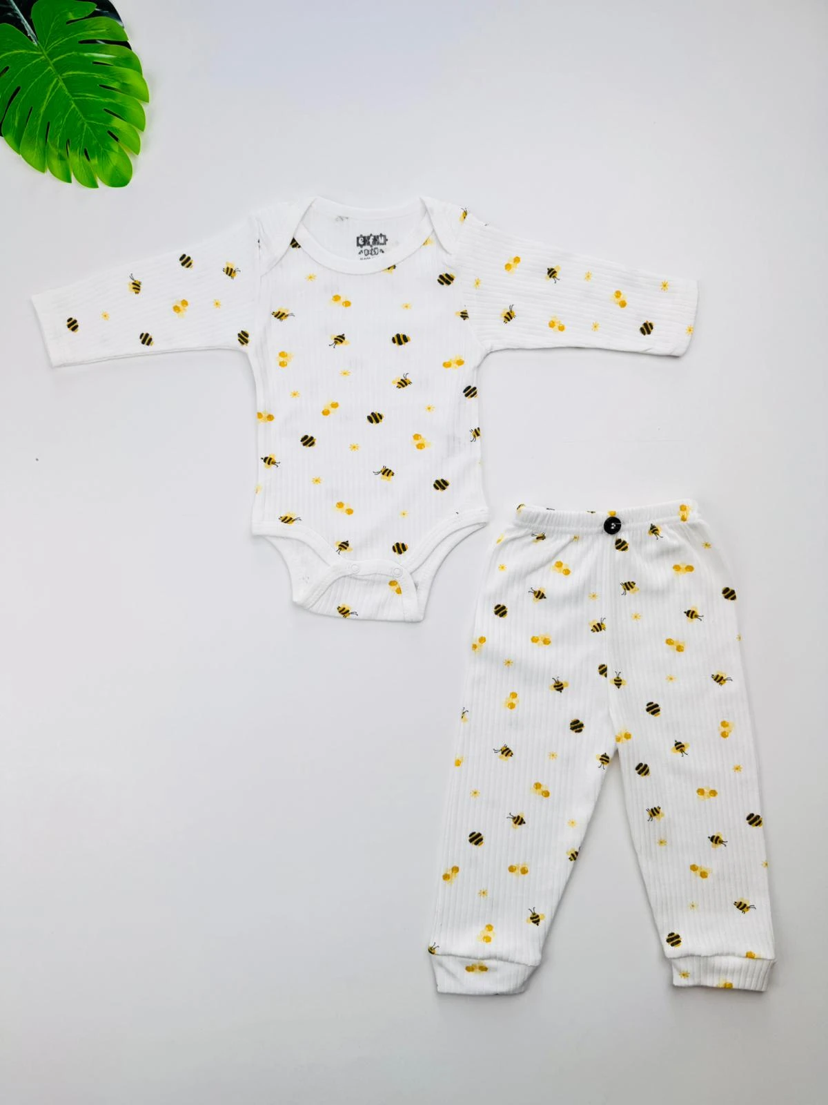 2li Arı Desenli %100 Pamuklu Unisex Bebek Takım