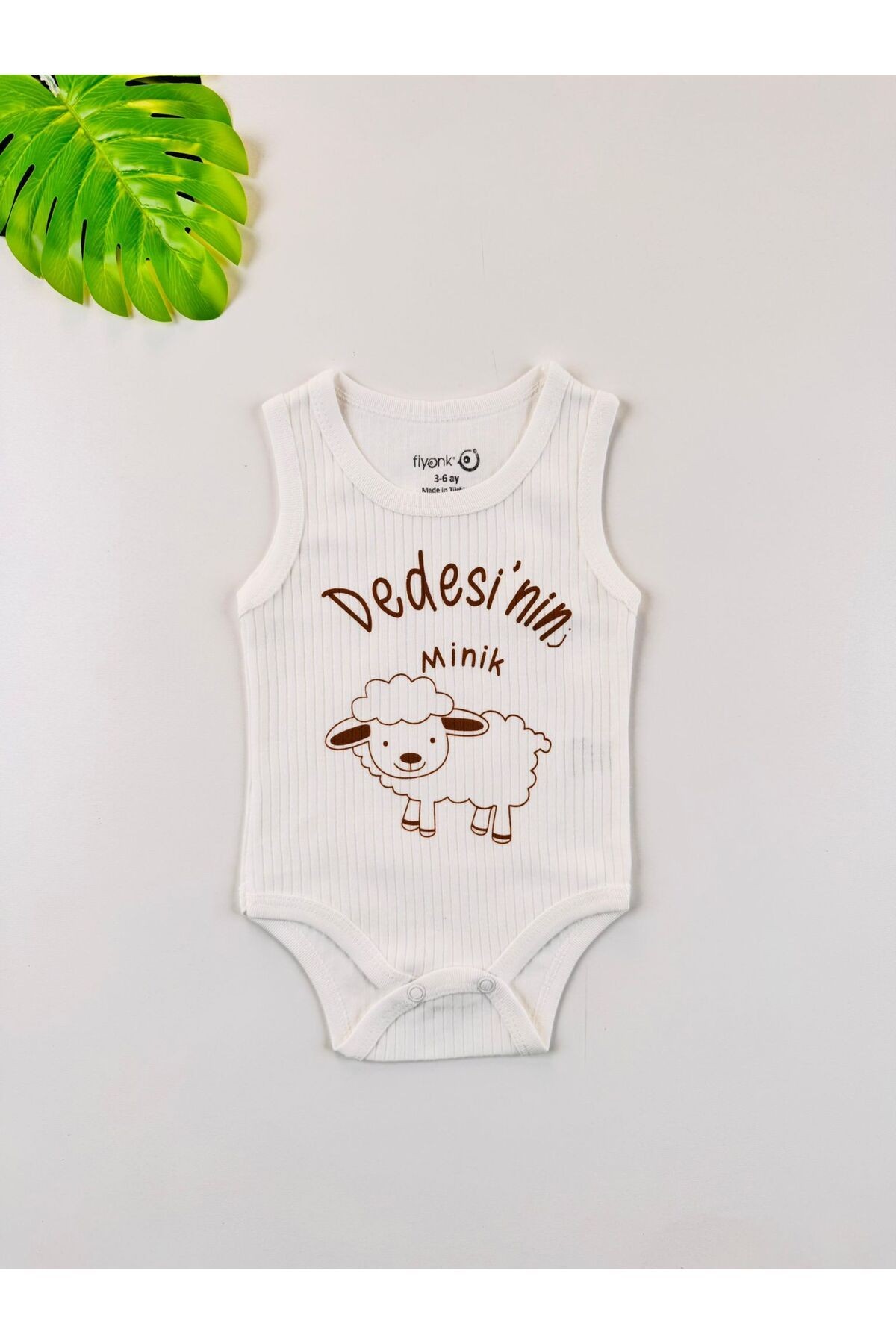 %100 Organik Pamuklu Fitilli Penye Dedesinin Minik Kuzusu Bebek Body Zıbın