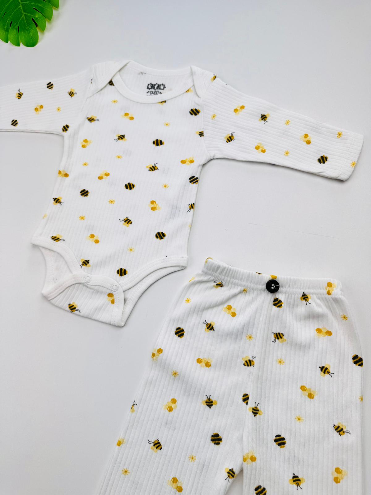 2li Arı Desenli %100 Pamuklu Unisex Bebek Takım