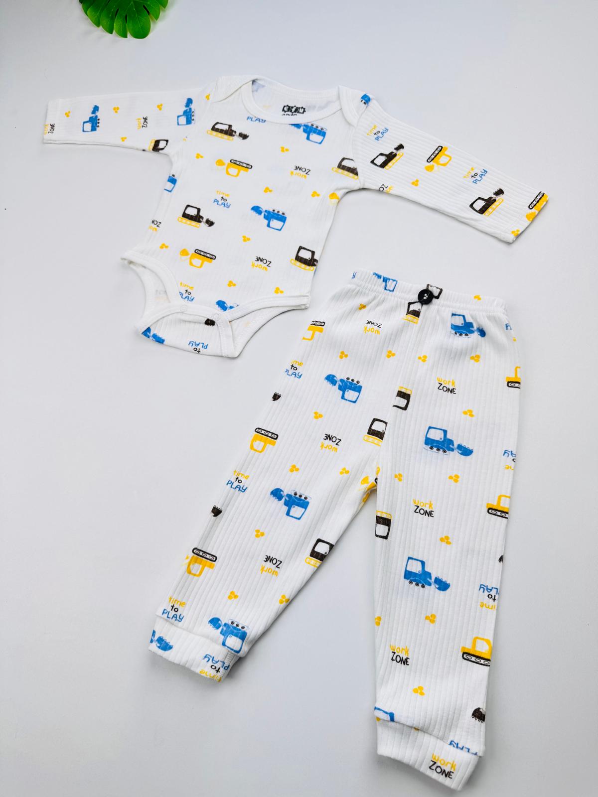  2li Kepçe Desenli %100 Pamuklu Erkek Bebek Body Pantolon Takım