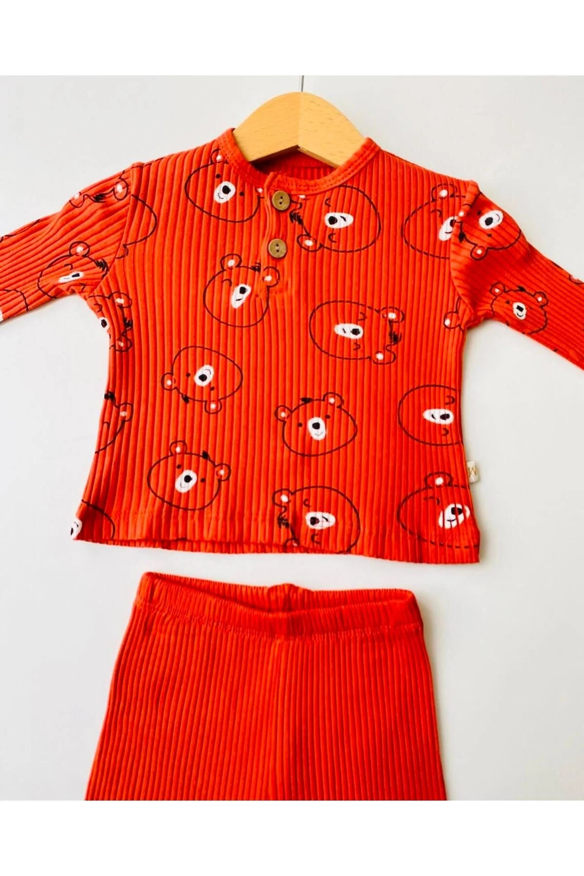 Ayıcık Desenli Esnek Kaşkorse Unisex Bebek Takım