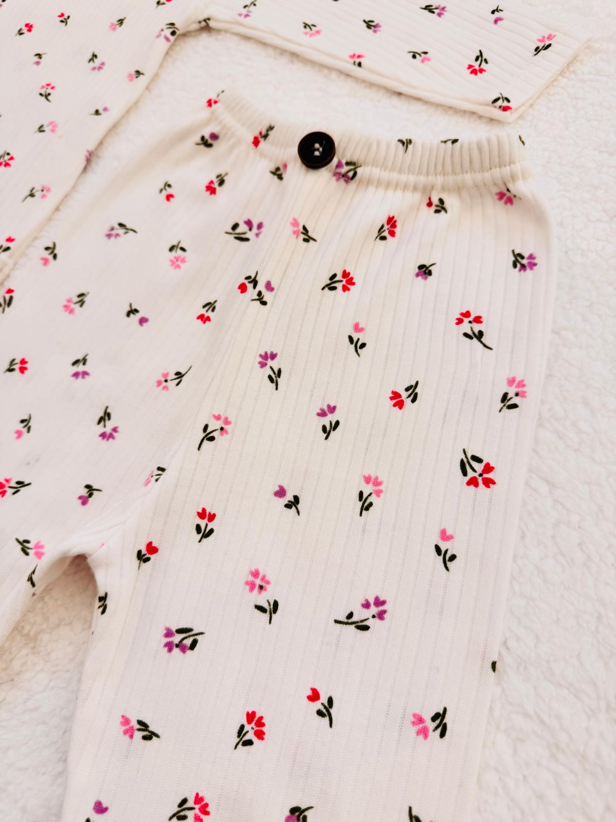 2li Çiçek Desenli %100 Pamuklu Unisex Bebek Takım