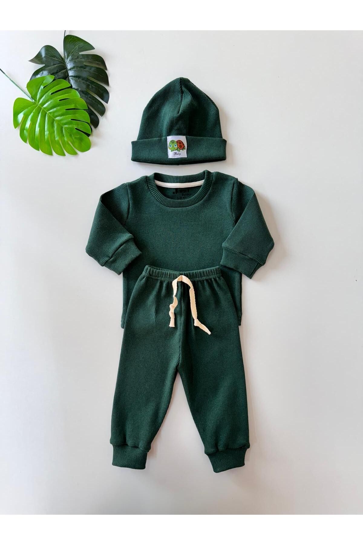 3'lü Kaşkorse Bereli Pamuklu Unisex Bebek Çocuk Takım