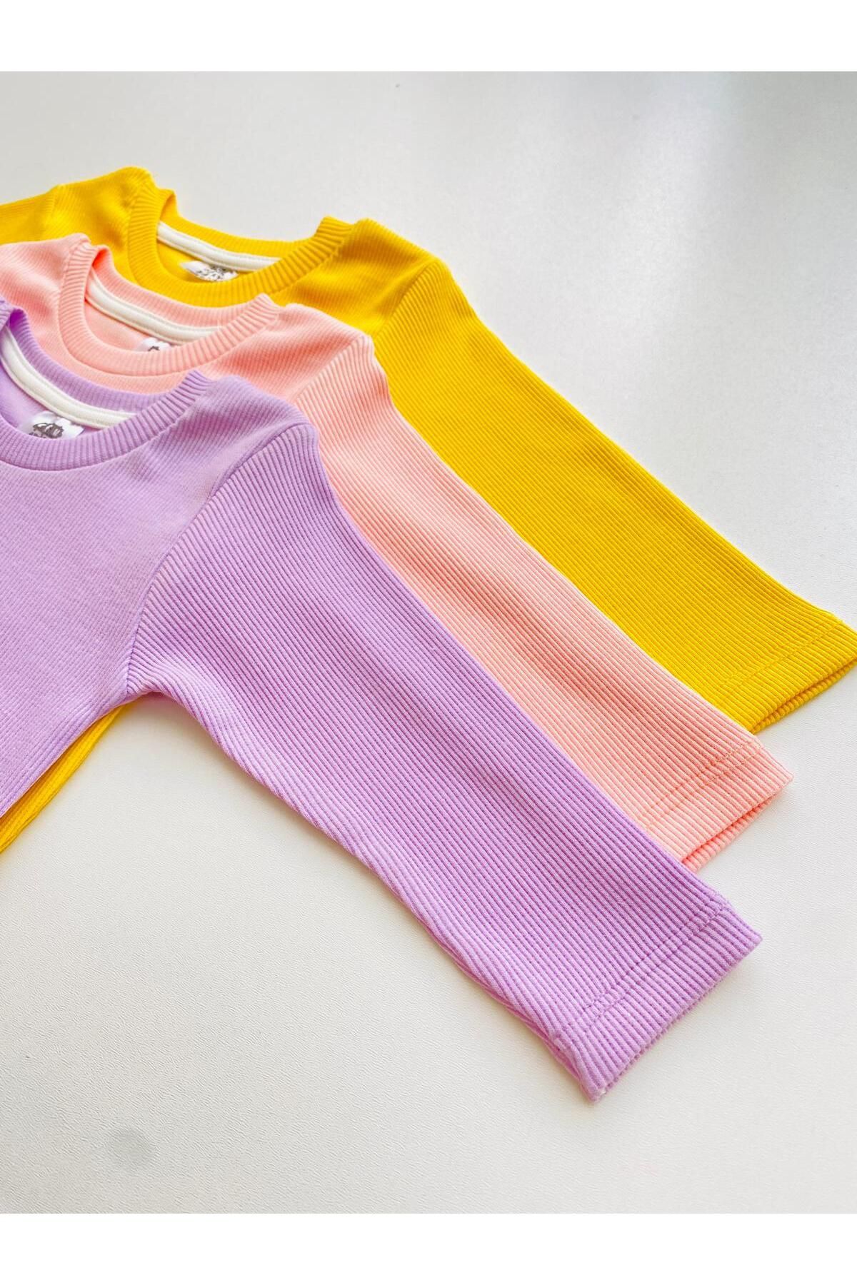 3'lü %100 Pamuklu Kaşkorse Uzun Kol Bebek Body