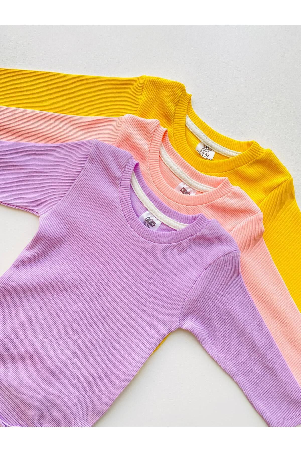 3'lü %100 Pamuklu Kaşkorse Uzun Kol Bebek Body