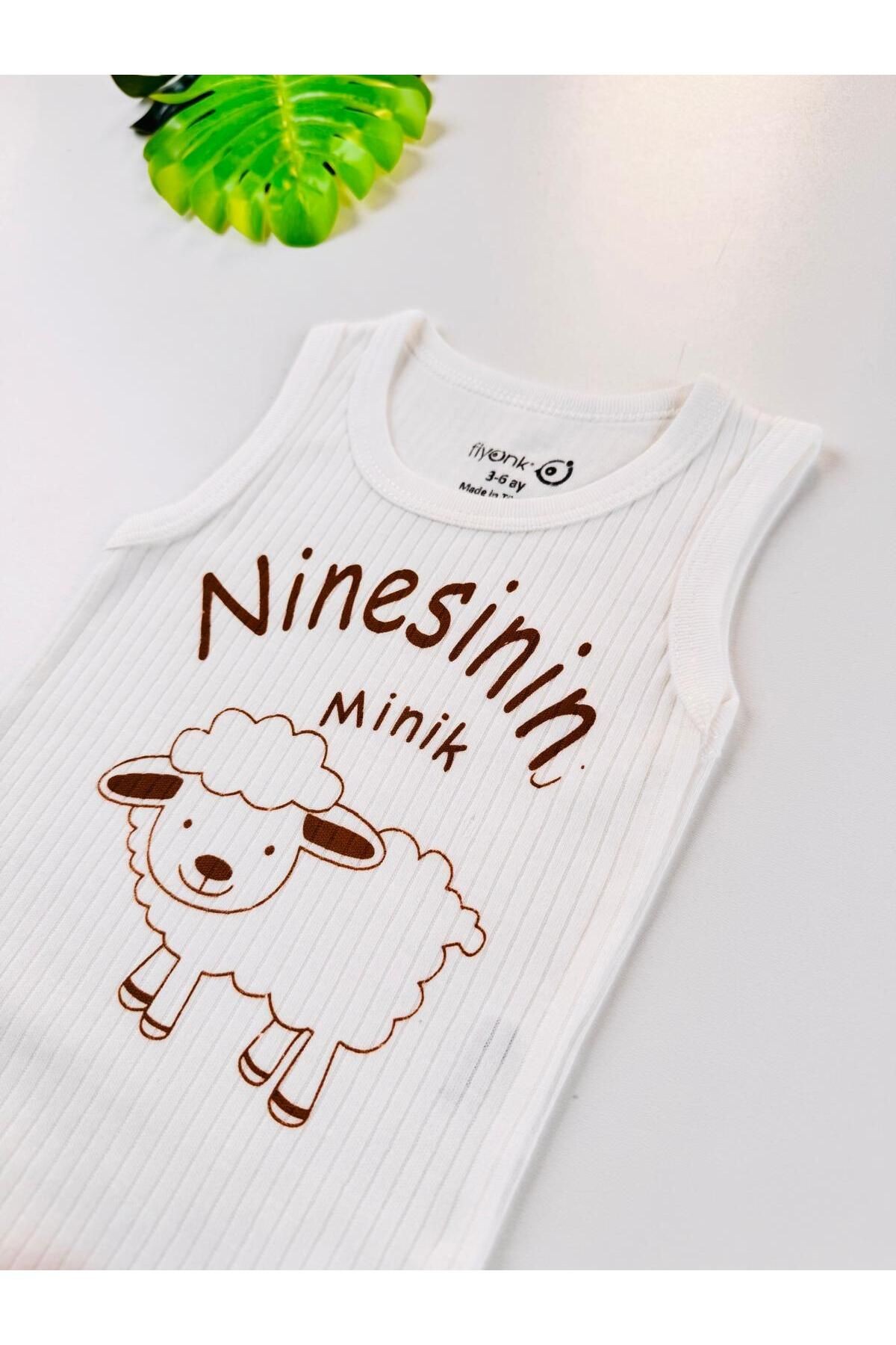 %100 Organik Pamuklu Fitilli Penye Ninesinin Minik Kuzusu Bebek Body Zıbın
