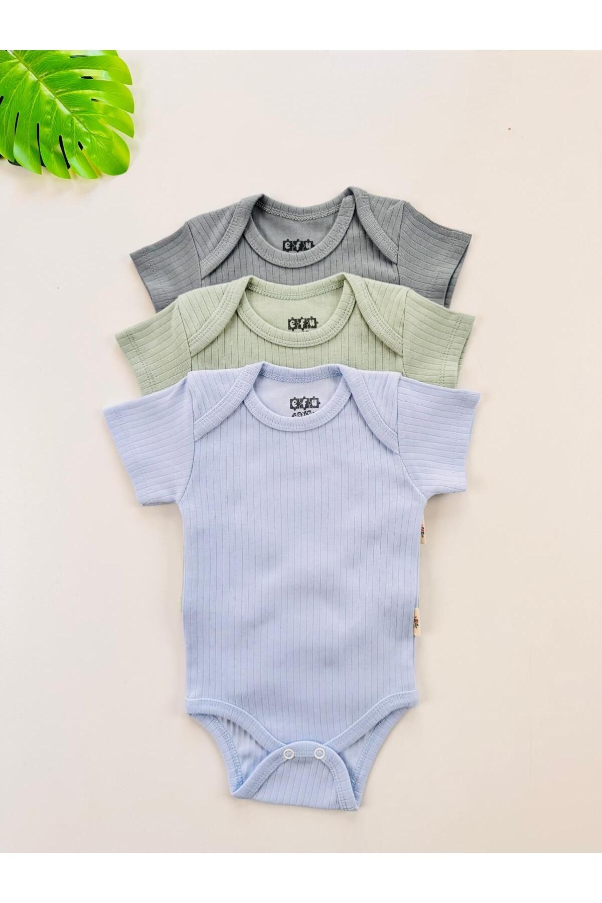 3'lü %100 Pamuklu Unisex Kısa Kol Bebek Body Pantolon Takım