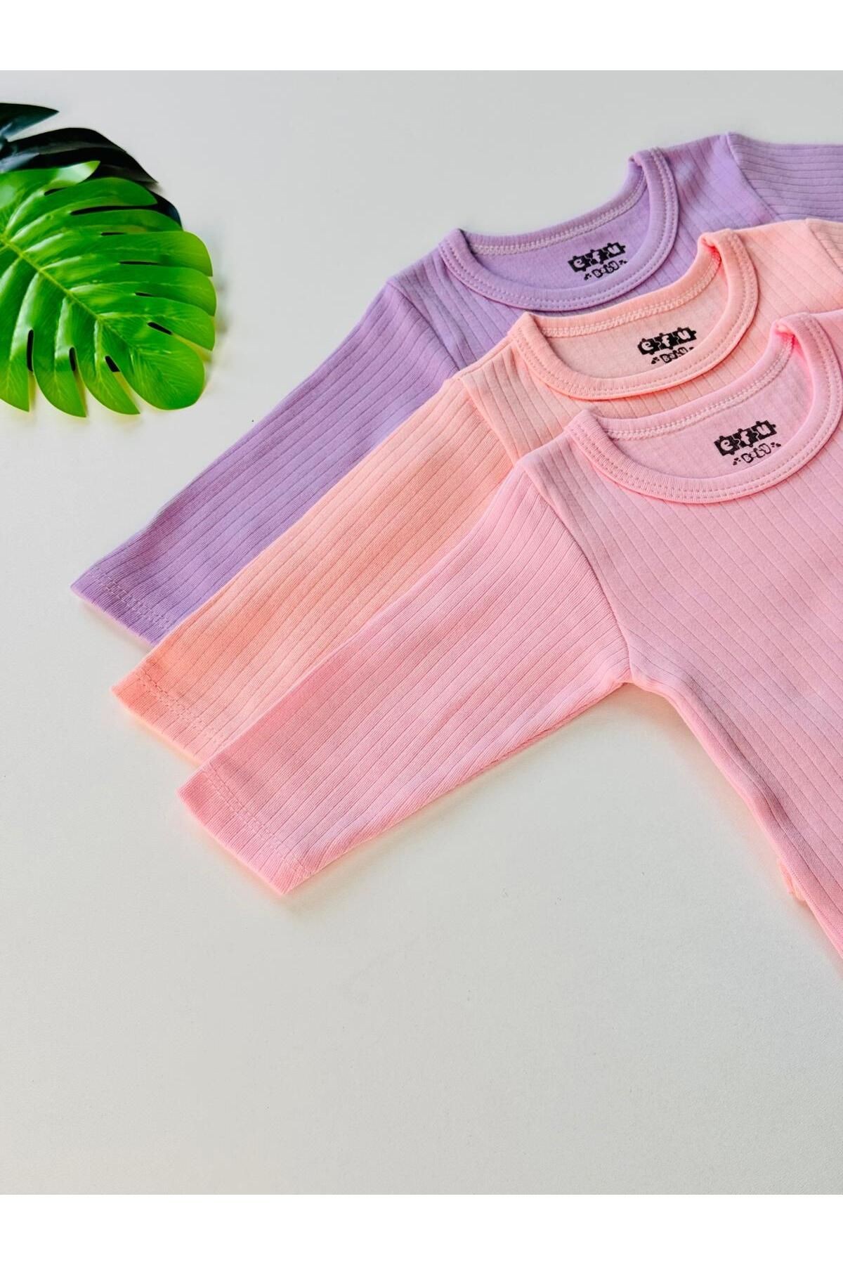 3'lü %100 Pamuklu Raporlu Kız Bebek Basic Body Pantolon Takım