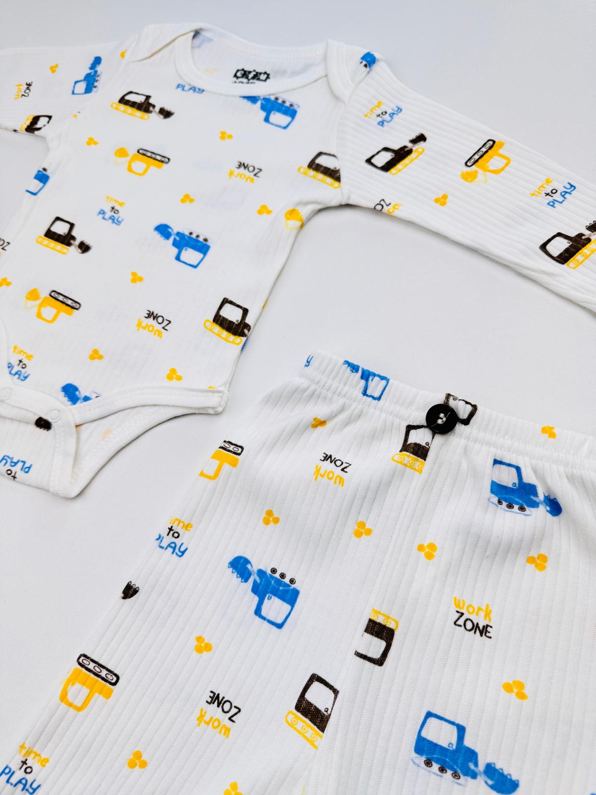  2li Kepçe Desenli %100 Pamuklu Erkek Bebek Body Pantolon Takım