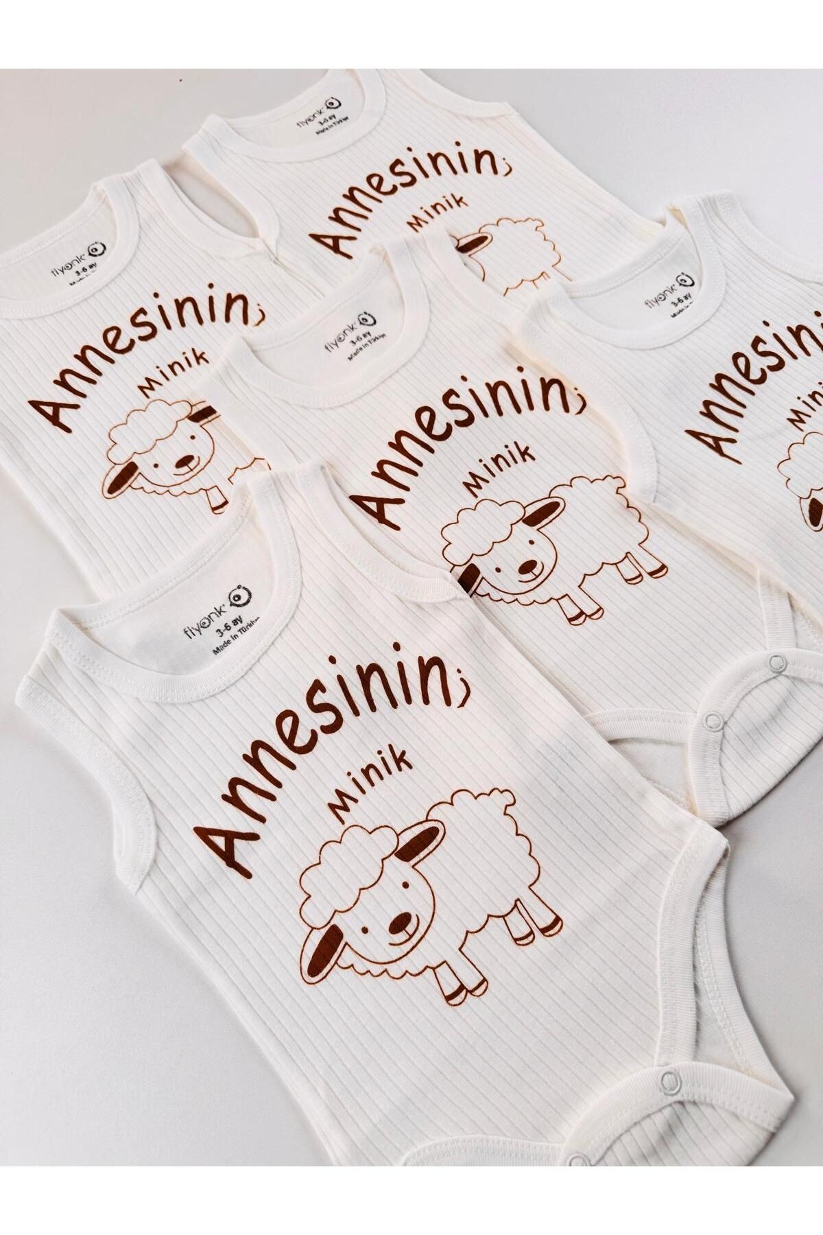 5'li %100 Organik Pamuklu Fitilli Penye Annesinin Minik Kuzusu Bebek Body Zıbın