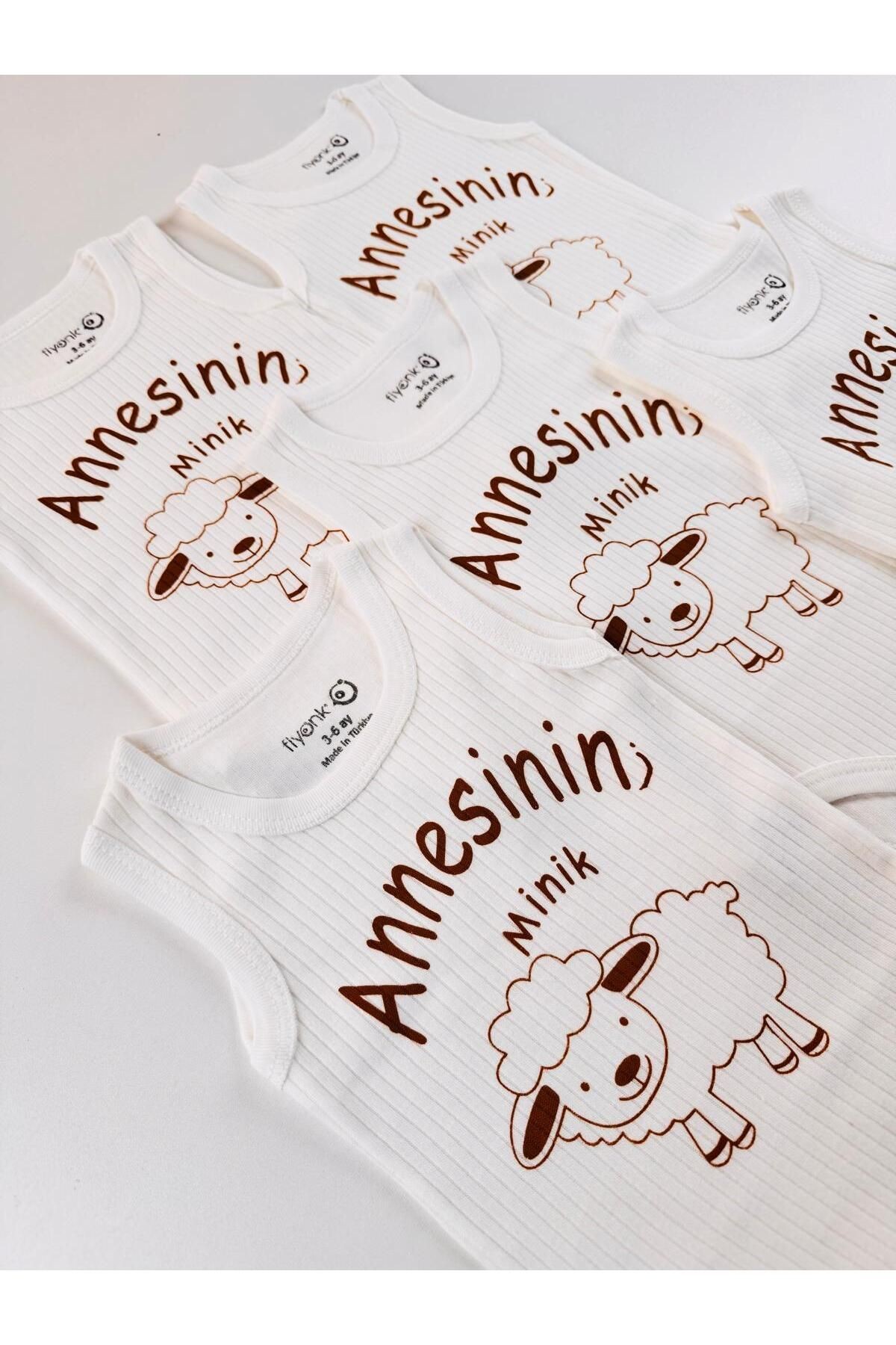 5'li %100 Organik Pamuklu Fitilli Penye Annesinin Minik Kuzusu Bebek Body Zıbın