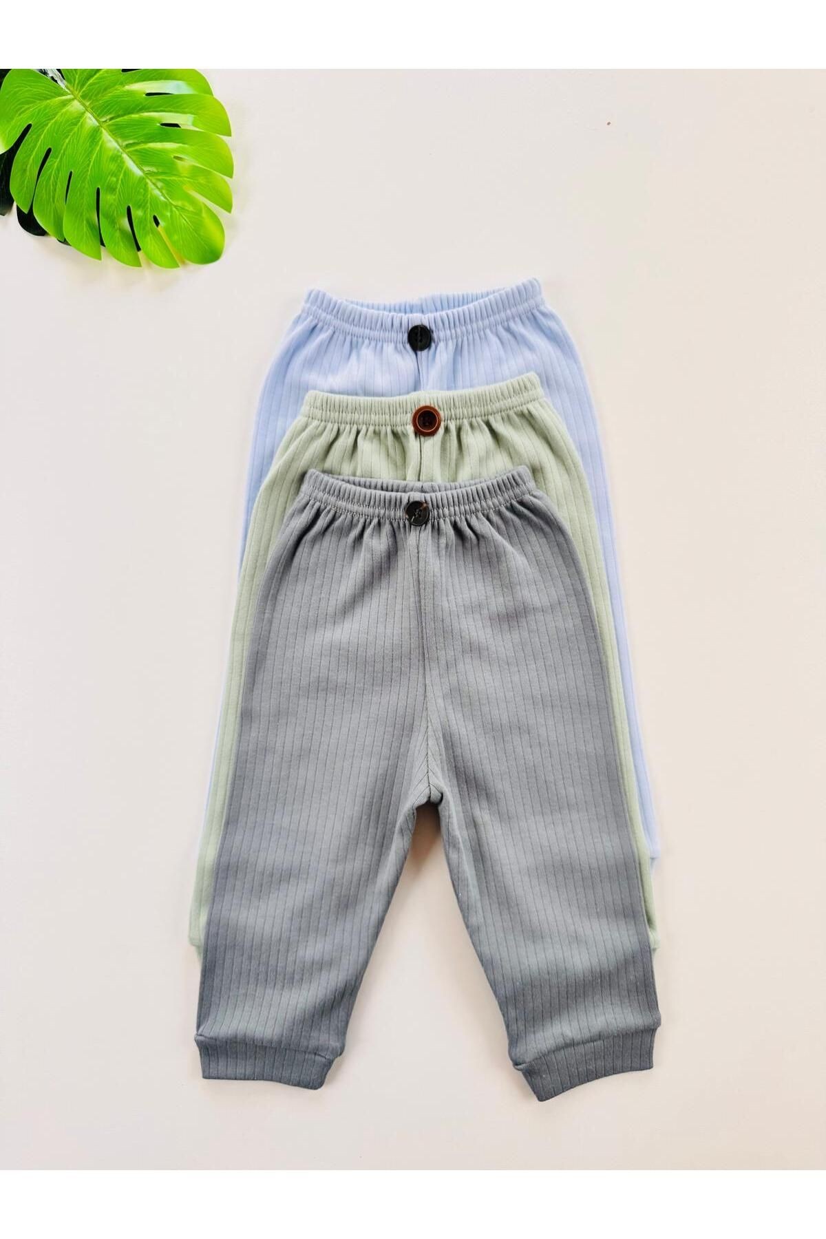 3'lü %100 Pamuklu Unisex Kısa Kol Bebek Body Pantolon Takım