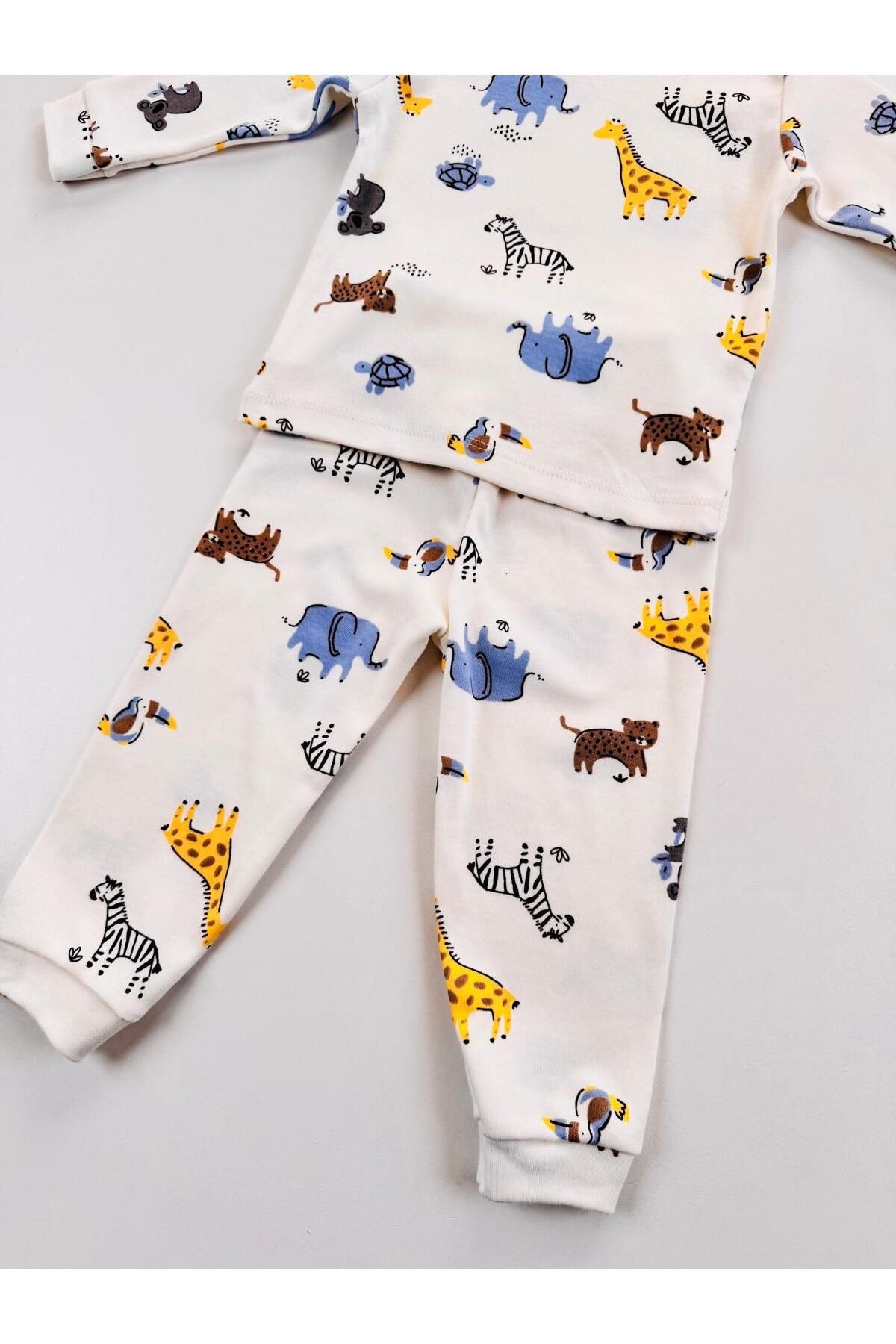 %100 Pamuklu Desenli Unisex Bebek Çocuk Pijama Takım