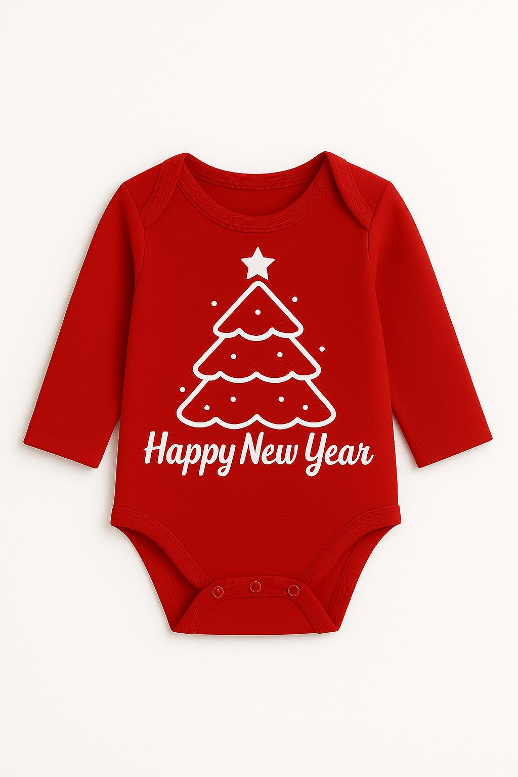 %100 Pamuklu Yılbaşı Temalı Happy New Year Bebek Body Zıbın