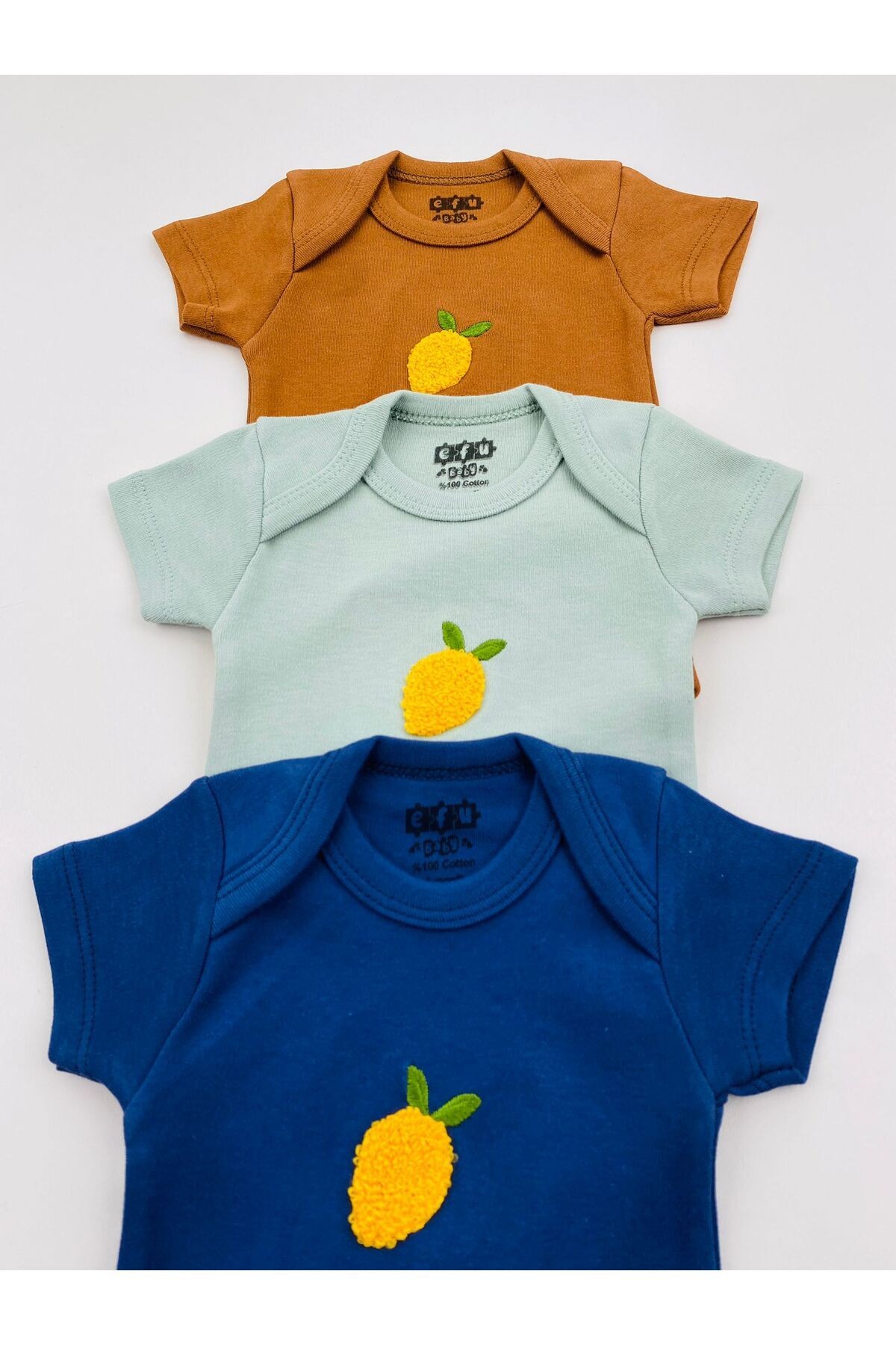 3'lü Süzene Nakışlı Çıt Çıtlı Unisex Bebek Body