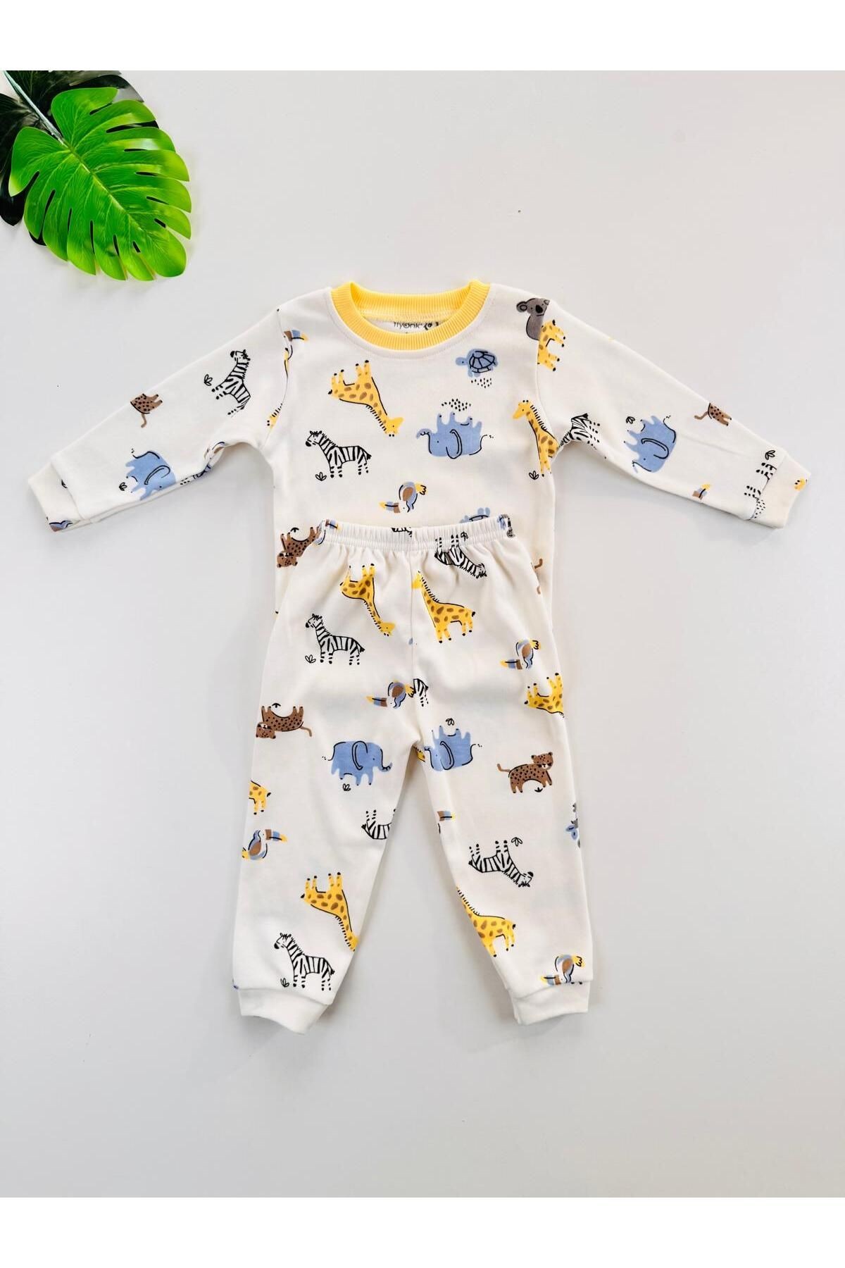 %100 Pamuklu Desenli Unisex Bebek Çocuk Pijama Takım