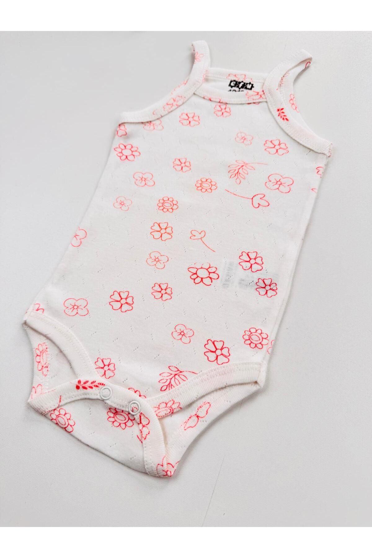 Papatya Desenli %100 Pamuklu İp Askılı Jakarlı Kız Bebek Body