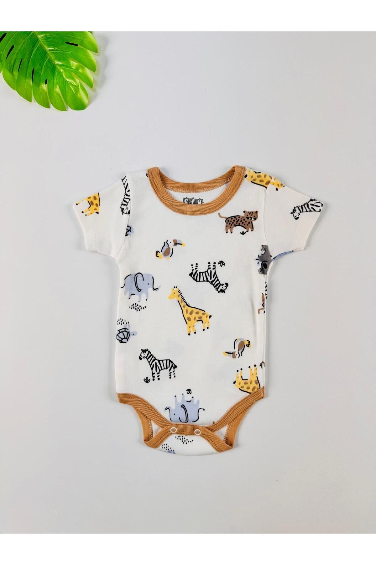 3'lü %100 Pamuklu Desenli Kısa Kol Unisex Bebek Body