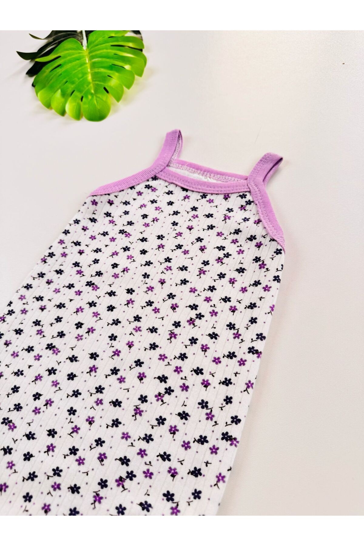 Çiçek Desenli Fitilli İp Askılı Kız Bebek Atlet Body