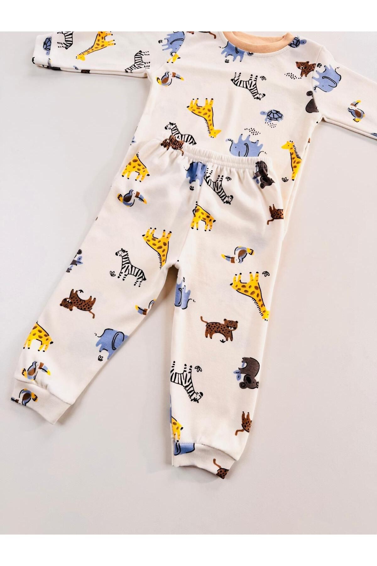 %100 Pamuklu Desenli Unisex Bebek Çocuk Pijama Takım