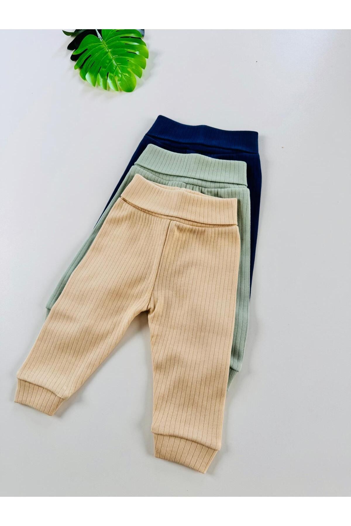 3'lü %100 Pamuklu Unisex Raporlu Basic Bebek Pantolon