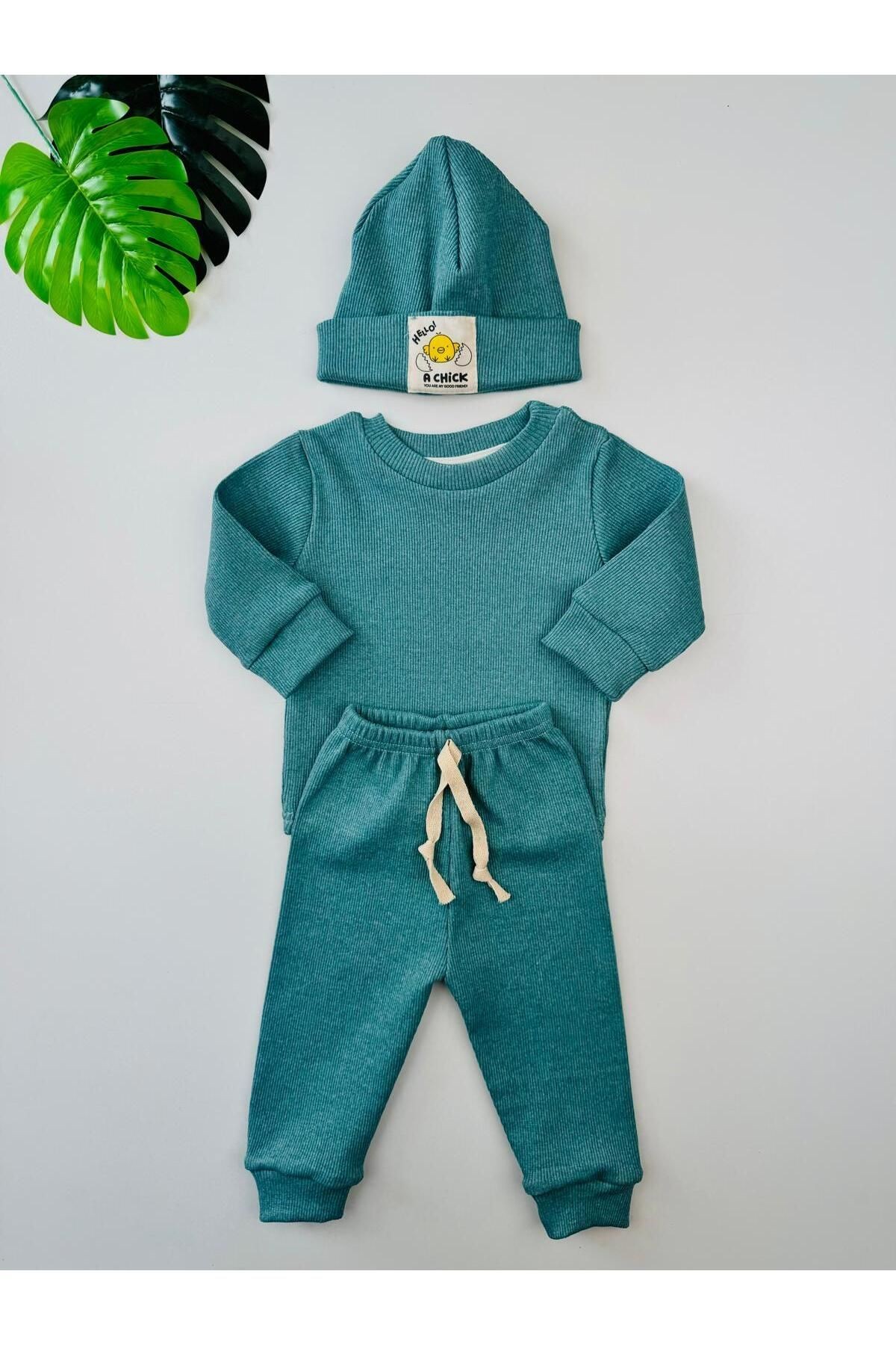 3'lü Kaşkorse Bereli Pamuklu Unisex Bebek Çocuk Takım