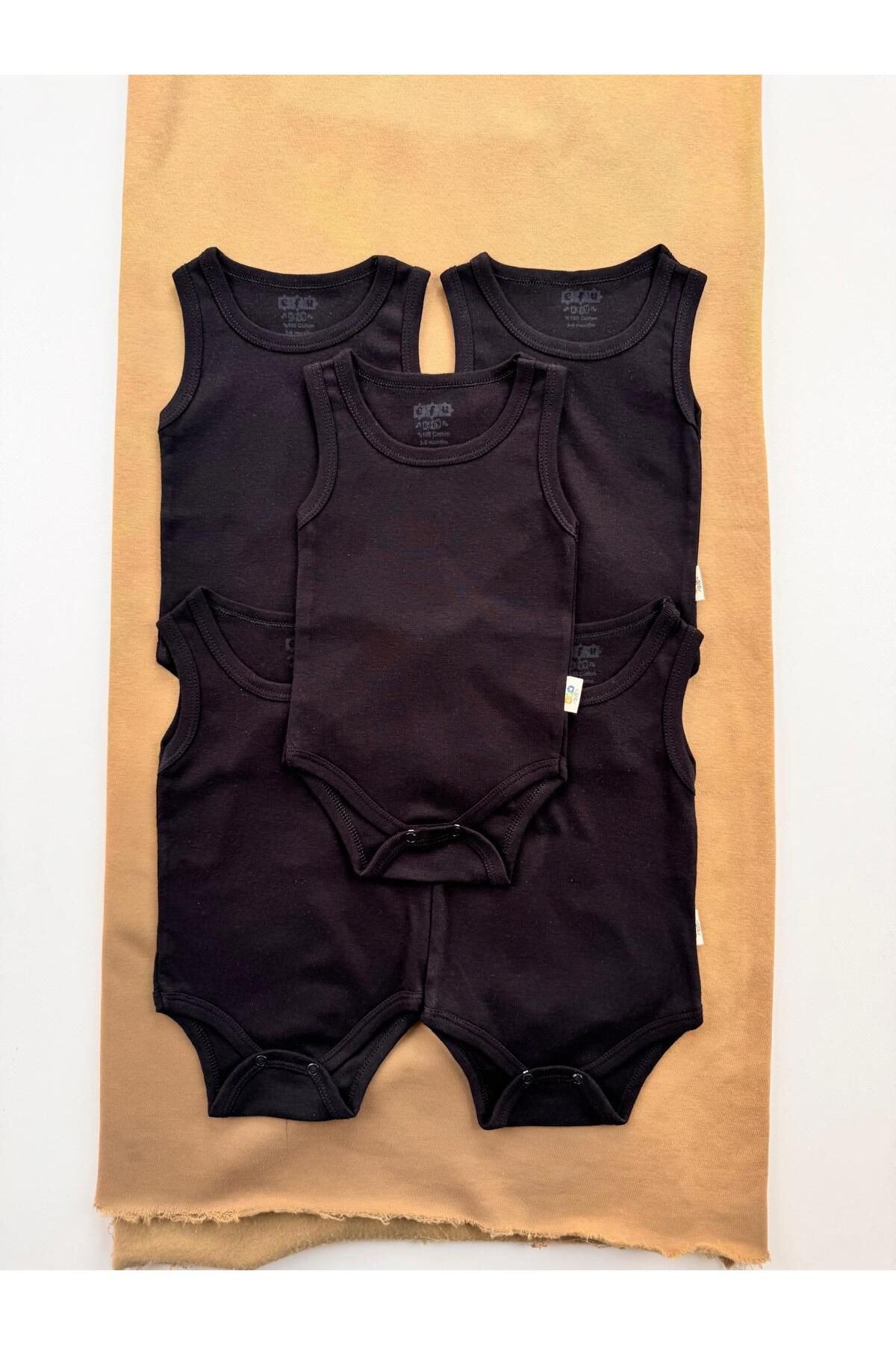 5'li Siyah %100 Pamuklu Askılı Bebek Atlet Body