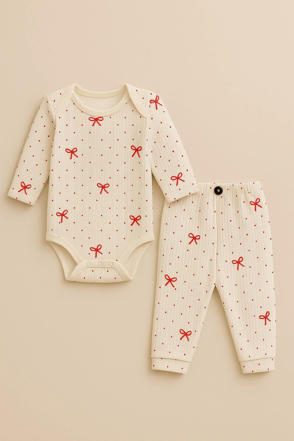 2li Fiyonk Desenli %100 Pamuklu Kız Bebek Takım