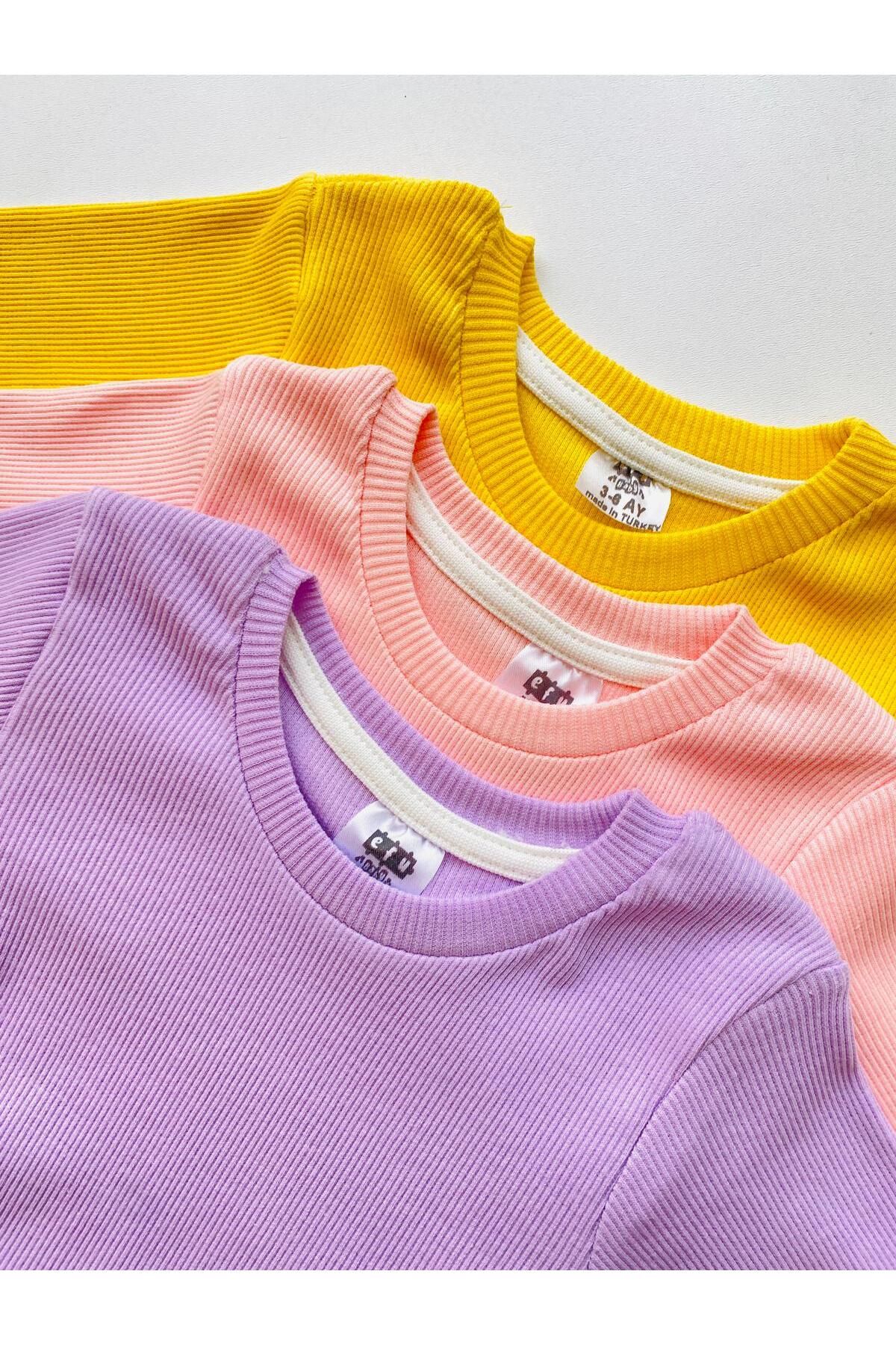 3'lü %100 Pamuklu Kaşkorse Uzun Kol Bebek Body