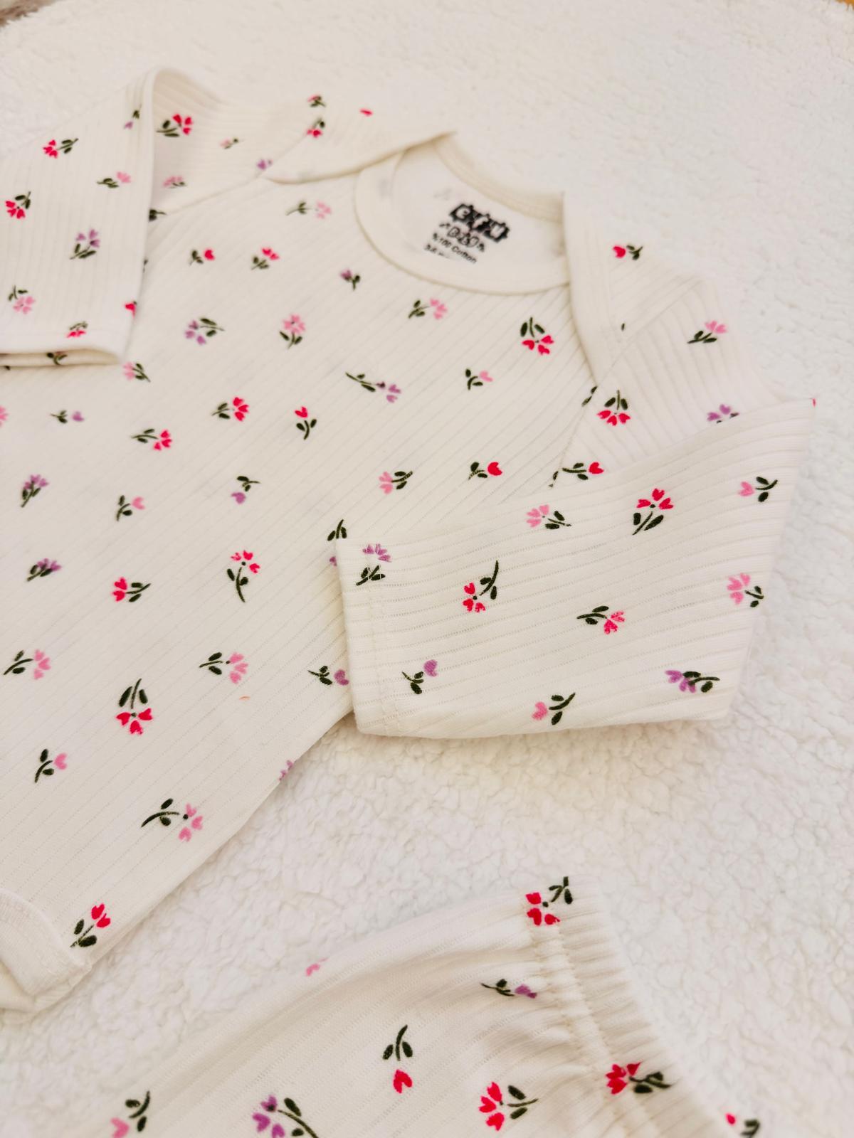 2li Çiçek Desenli %100 Pamuklu Unisex Bebek Takım