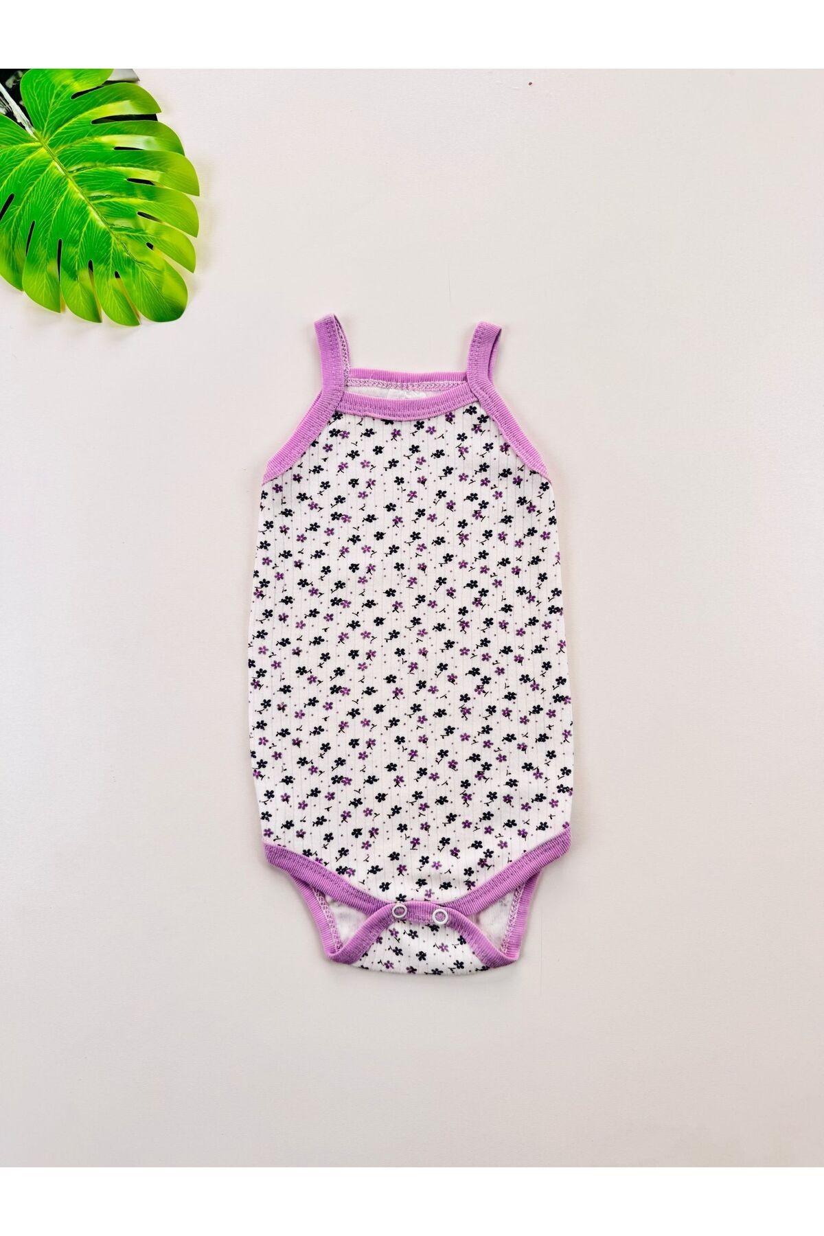 Çiçek Desenli Fitilli İp Askılı Kız Bebek Atlet Body
