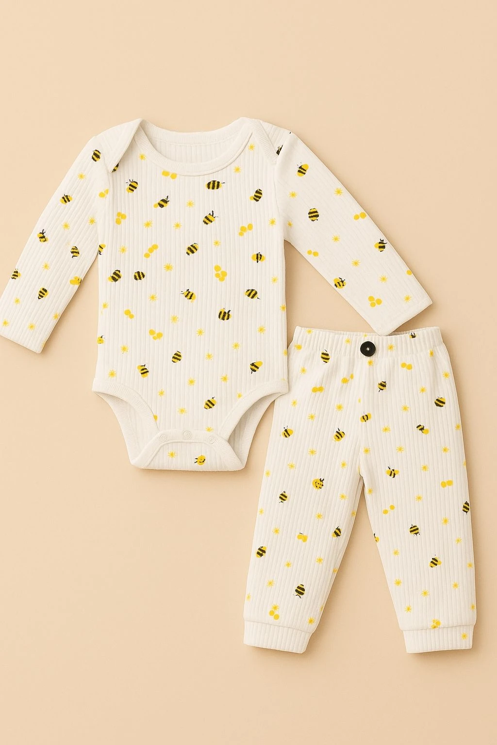 2li Arı Desenli %100 Pamuklu Unisex Bebek Takım