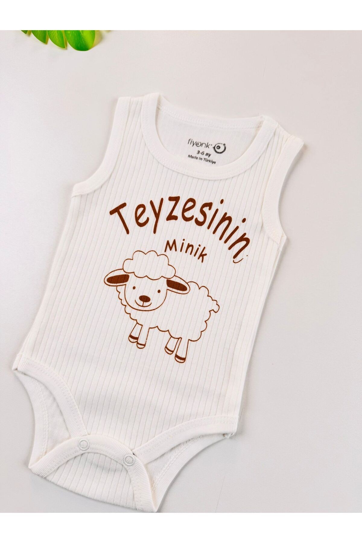 %100 Organik Pamuklu Fitilli Penye Teyzesinin Minik Kuzusu Bebek Body Zıbın