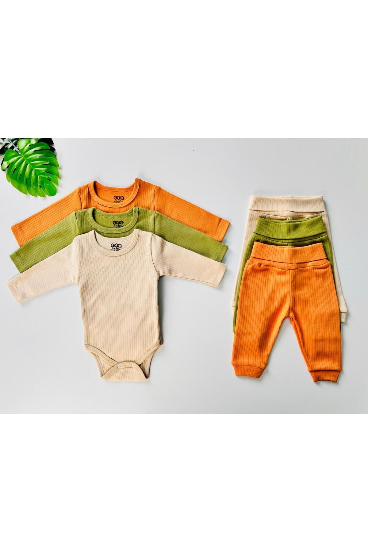 3'lü Unisex Pamuklu Raporlu Bebek Basic Body Pantolon Takım - çok renkli