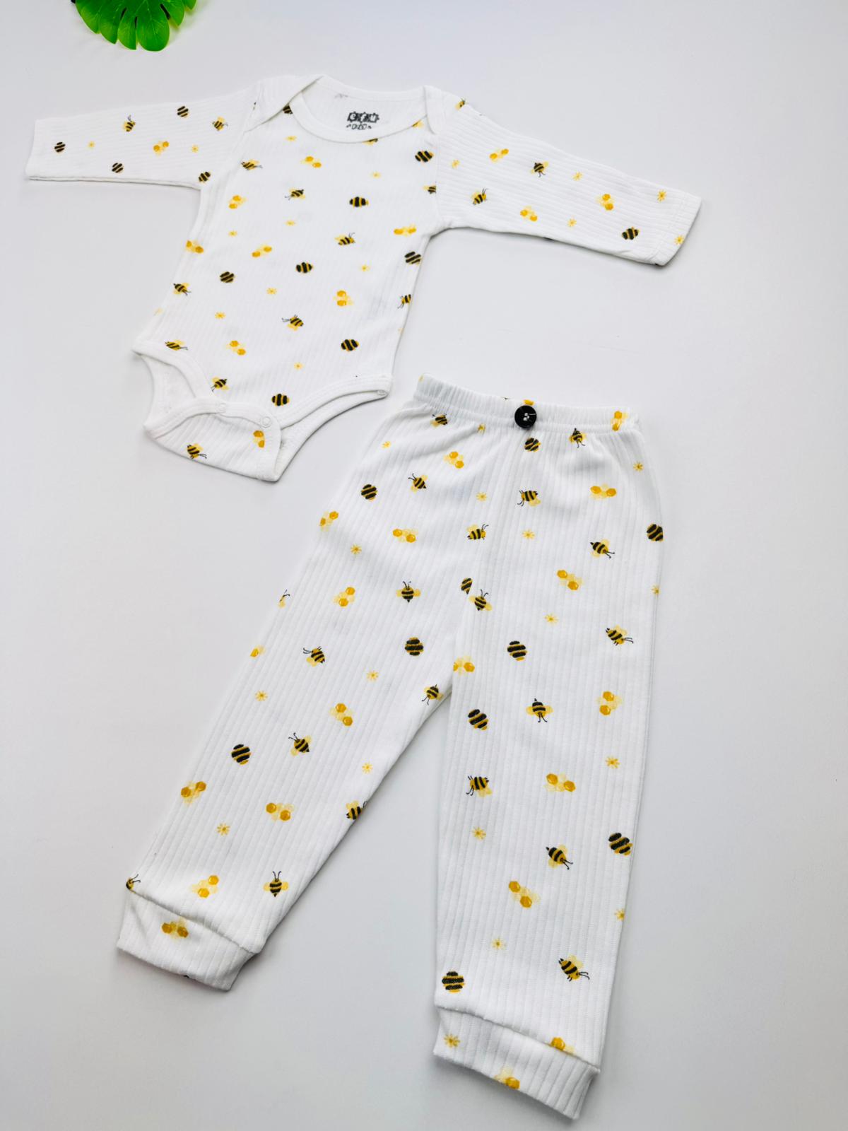 2li Arı Desenli %100 Pamuklu Unisex Bebek Takım