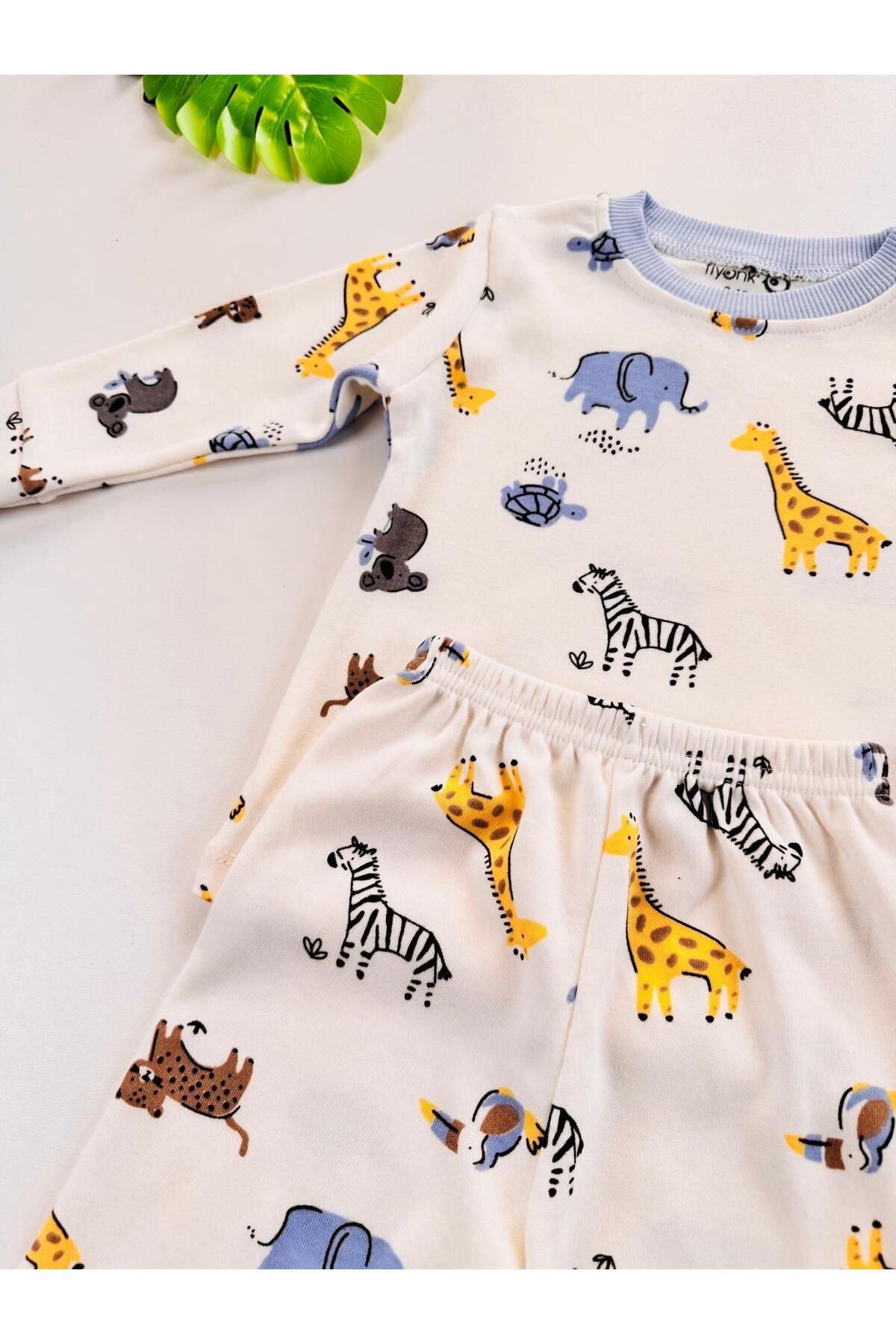 %100 Pamuklu Desenli Unisex Bebek Çocuk Pijama Takım